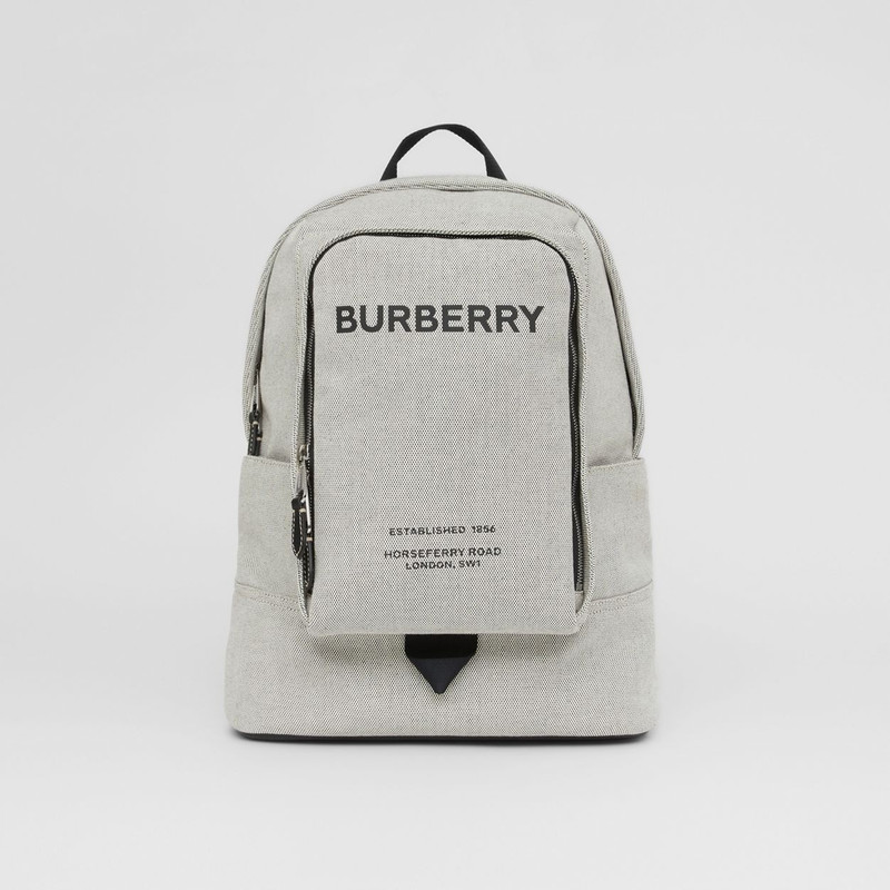 Large Logo Print Cotton Canvas Backpack 1
