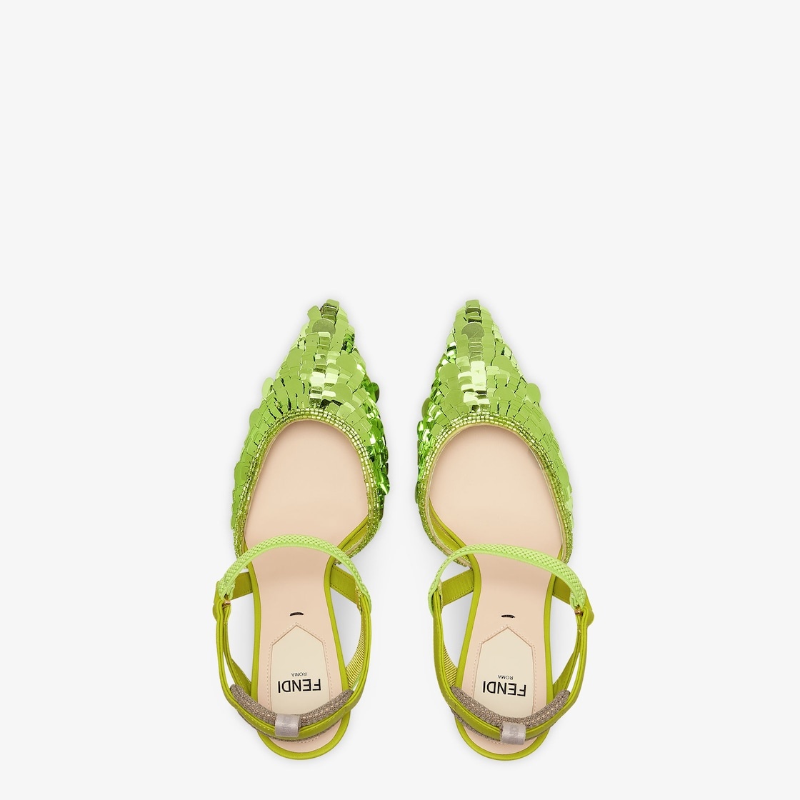 Green sequin high-heeled slingbacks - 4