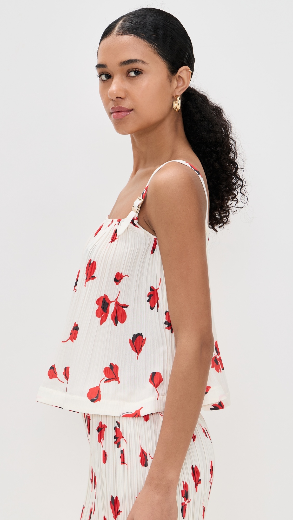 White Floral Plisse  Top - 3