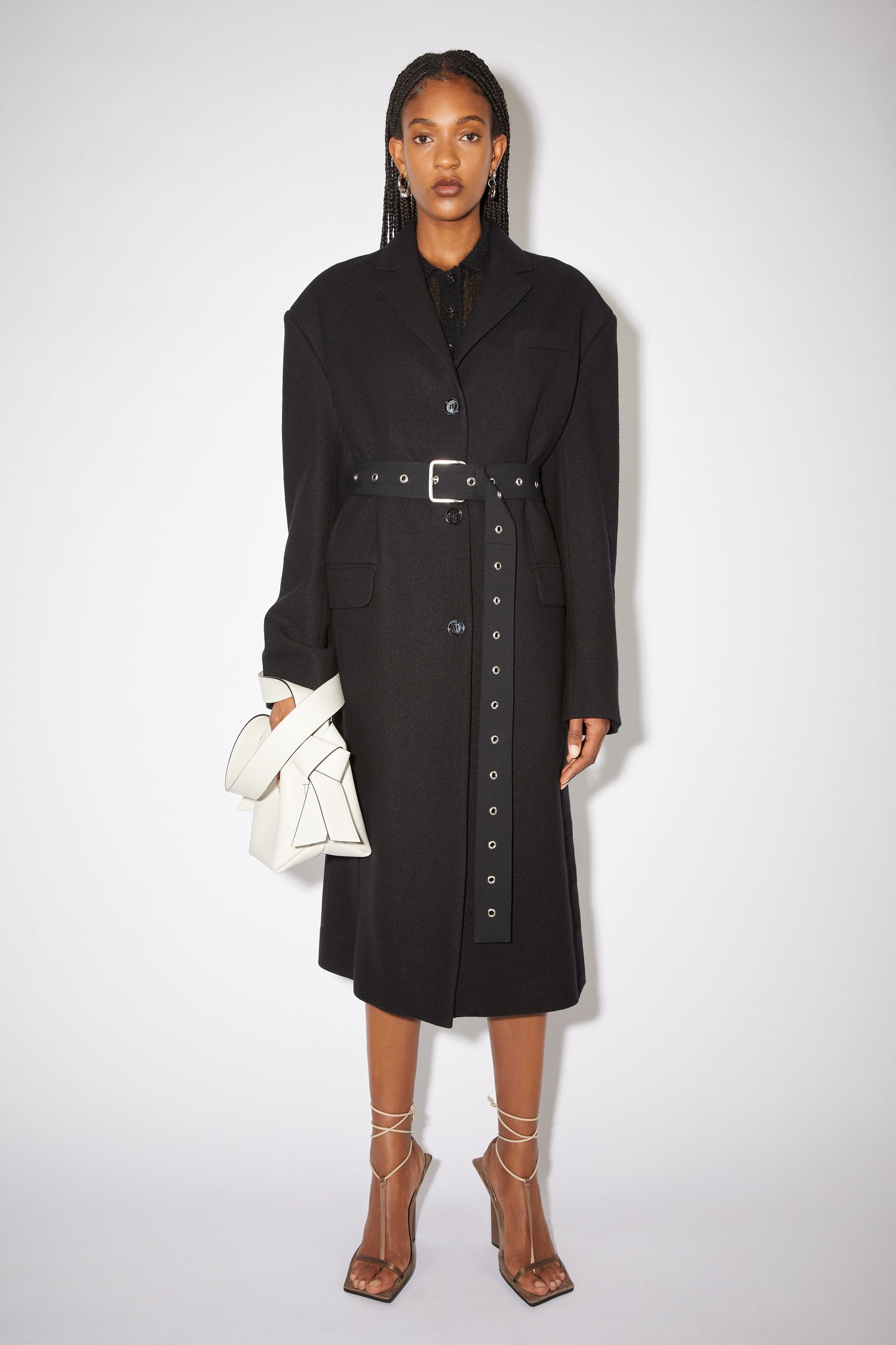 Belted wool coat - Black - 2