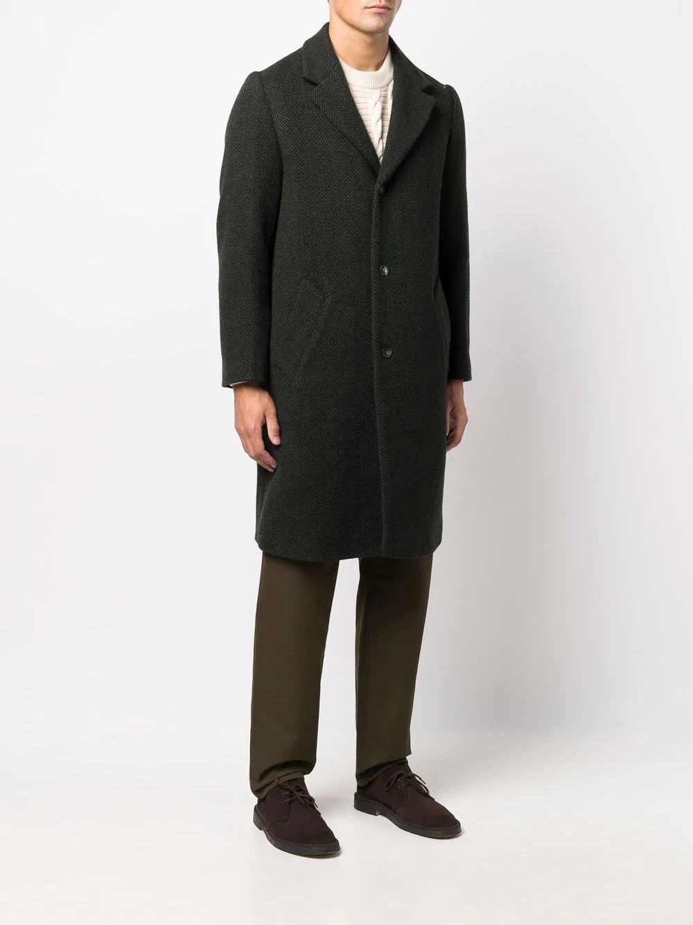 herringbone single breasted coat - 3