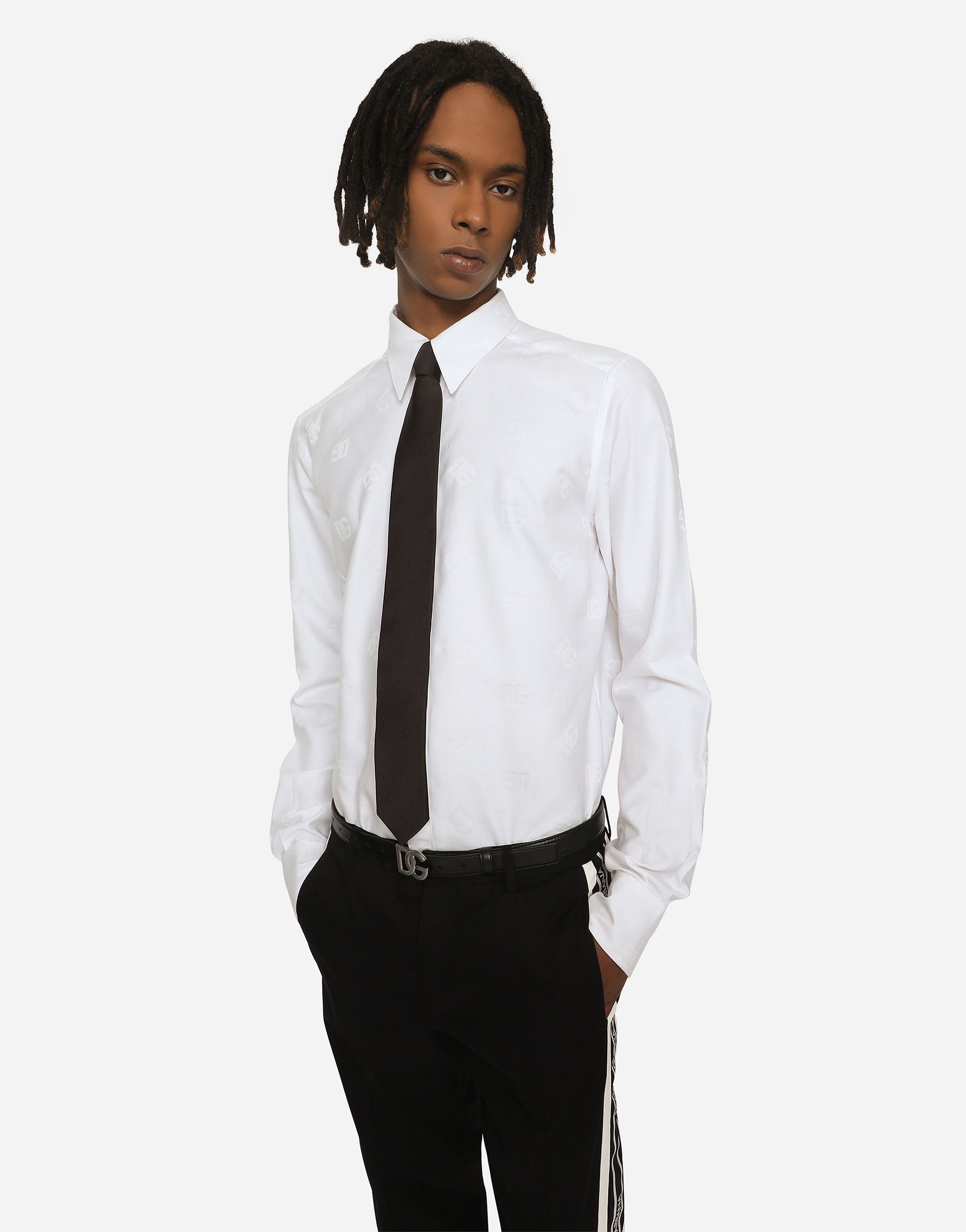 Cotton jacquard Martini-fit shirt with DG Monogram - 2