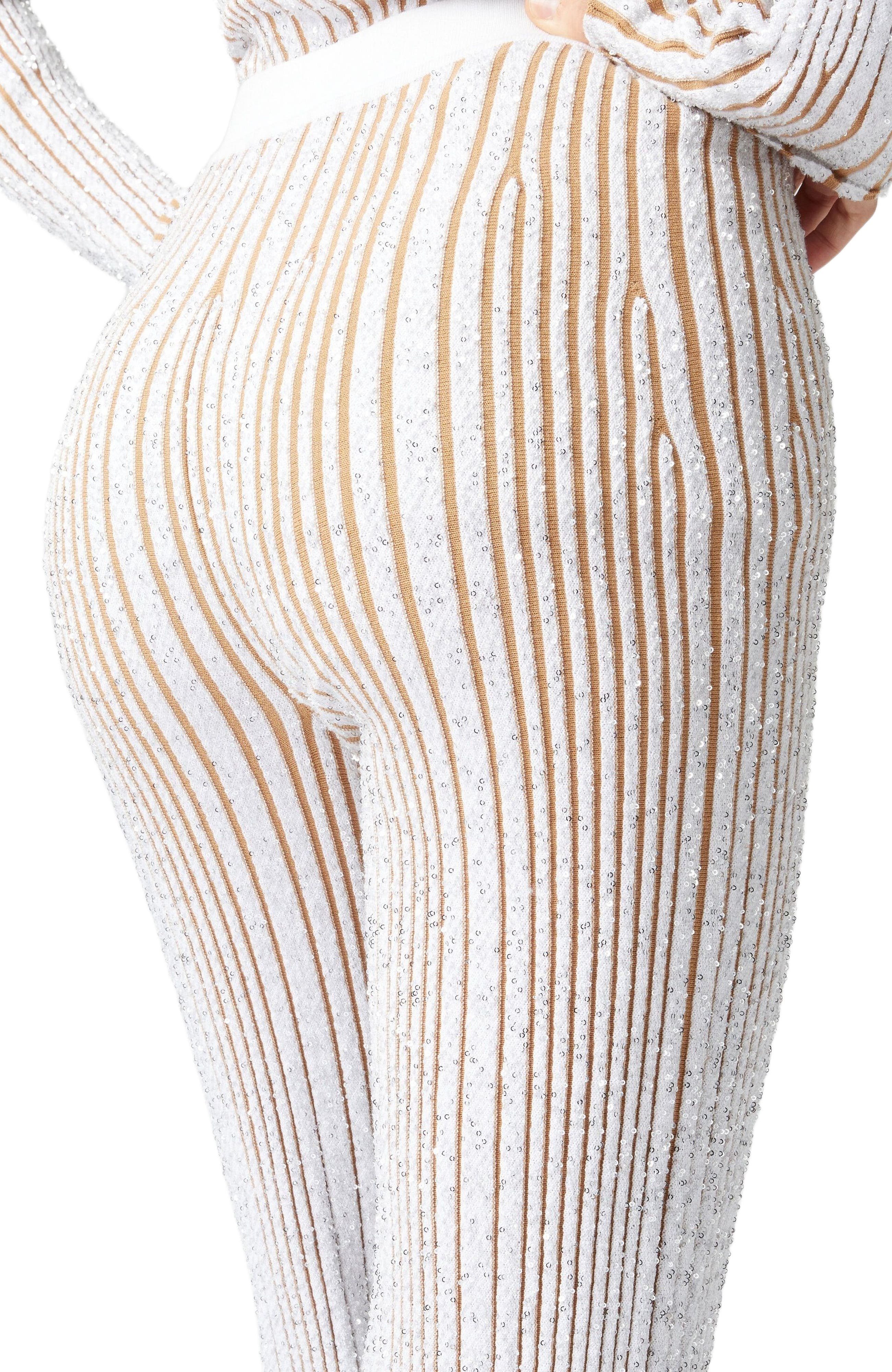 Missoni Ribbed Stretch Flared Trousers With Sequins in White & Beige at Nordstrom - 4