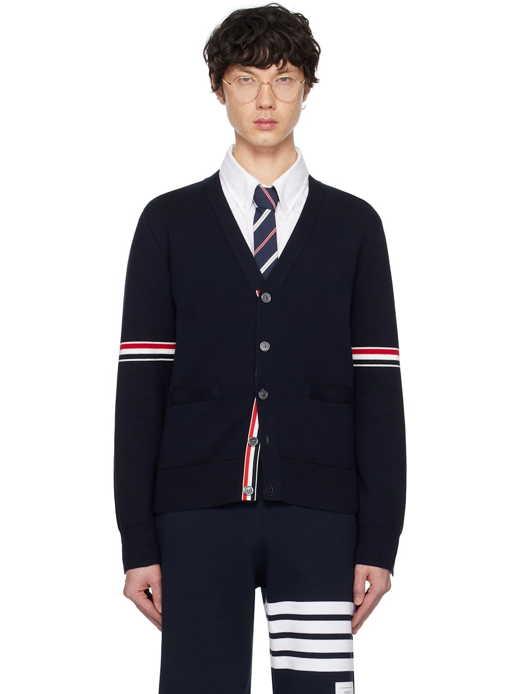 Navy Cotton Milano V-Neck Cardigan - 1