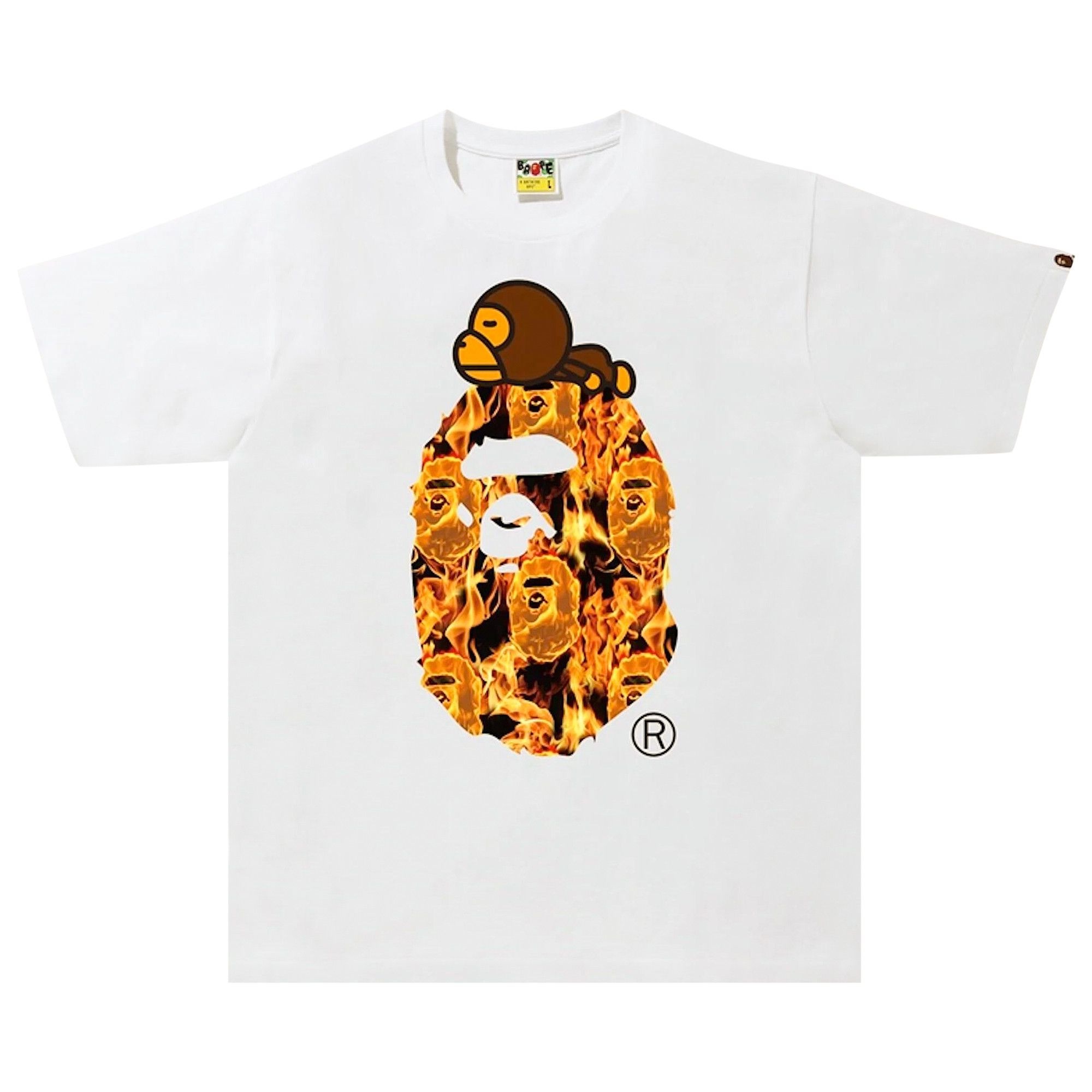 BAPE Flame Milo On Big Ape Tee 'White/Orange' - 1