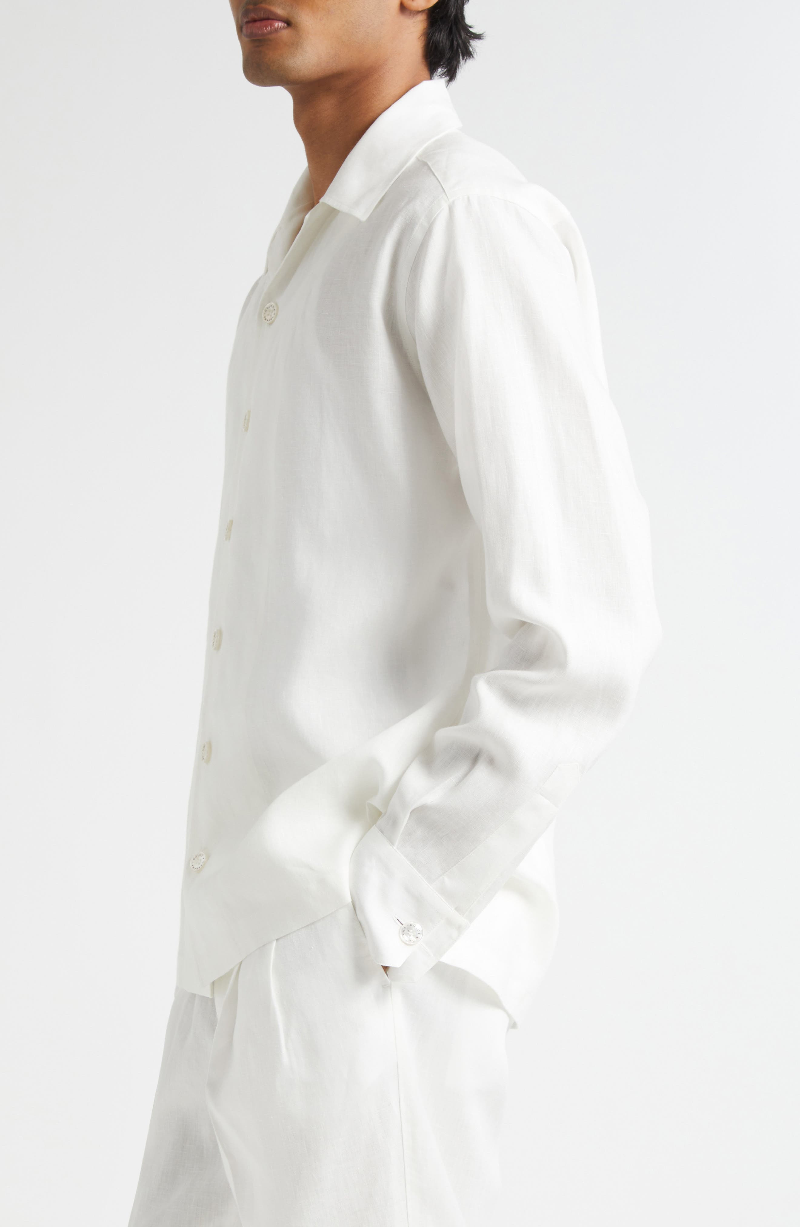 Dolce&Gabbana Long Sleeve Linen Camp Shirt in W0111 Bianco at Nordstrom - 4