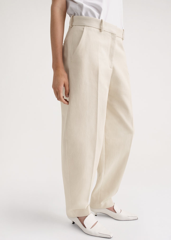 Barrel Leg Cotton Trousers - 34 / Ecru