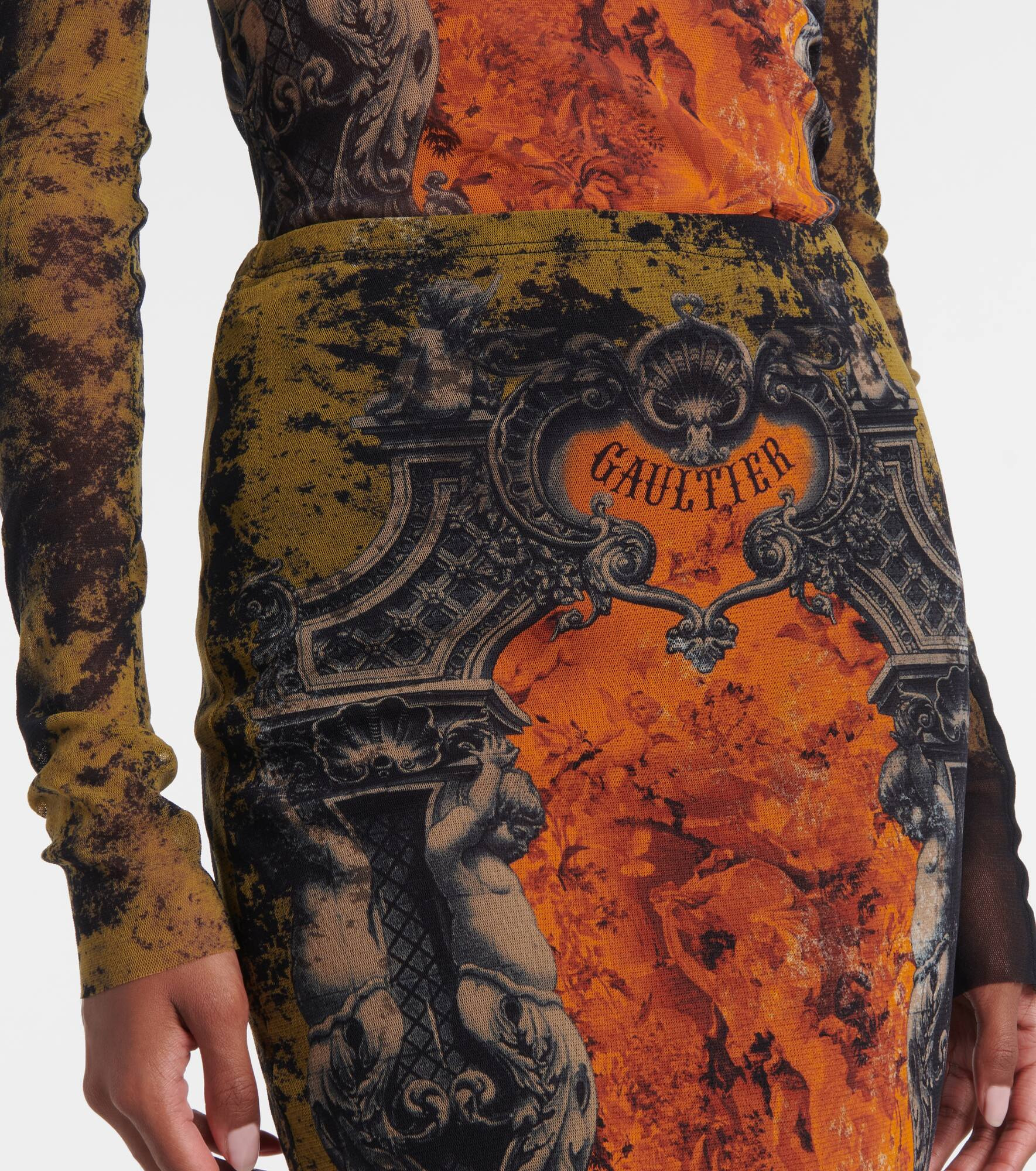 Médaillon printed mesh midi skirt - 4