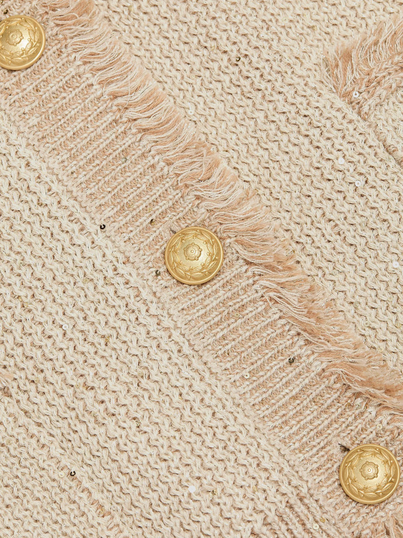 Women's Kailey Metallic-Knit Frayed Linen-Blend Cardigan - Natural 7