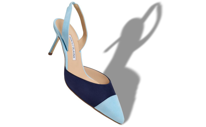 Manolo Blahnik Blue Suede Slingback Pumps outlook