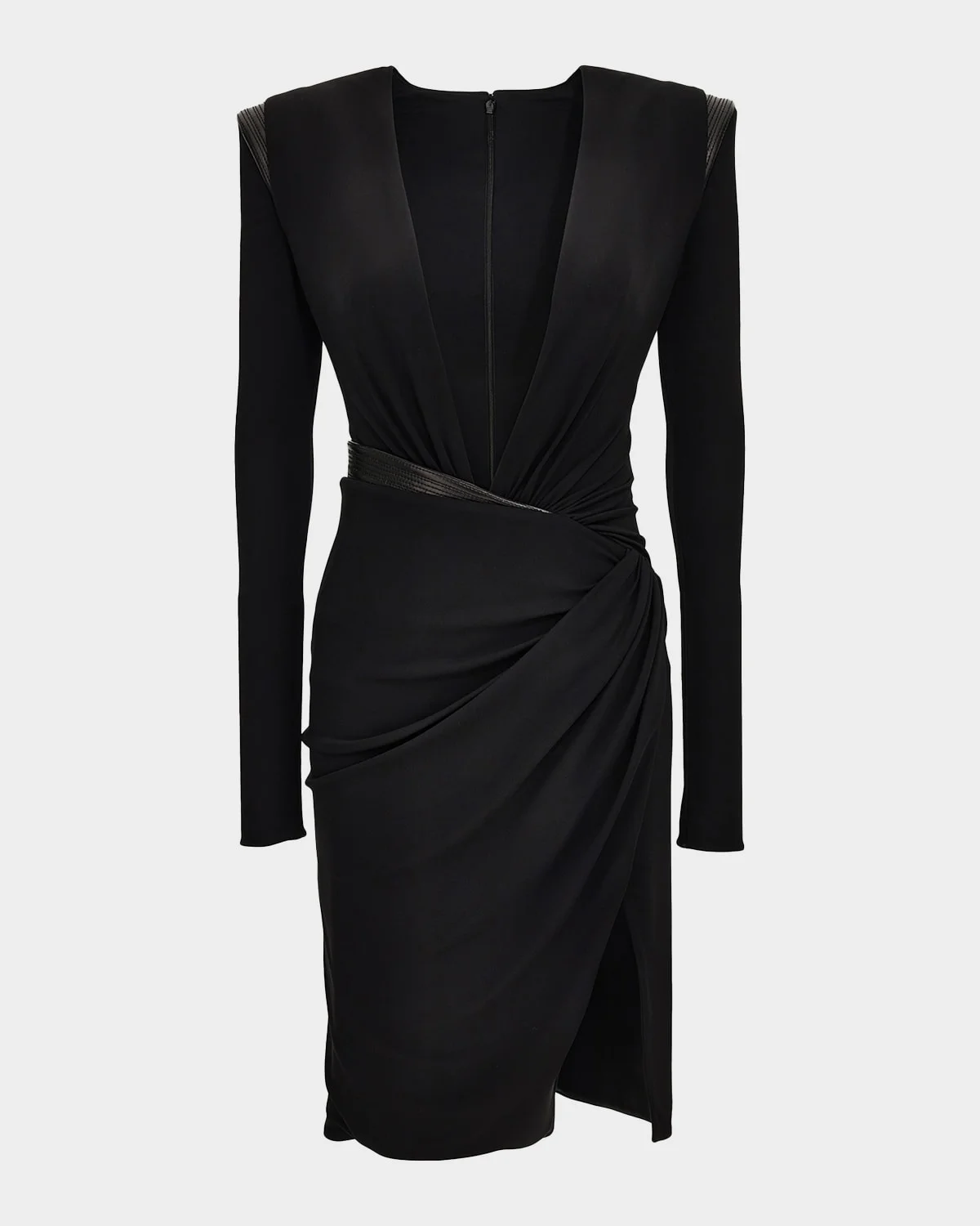 Ruched Deep V-Neck Mini Dress - 1