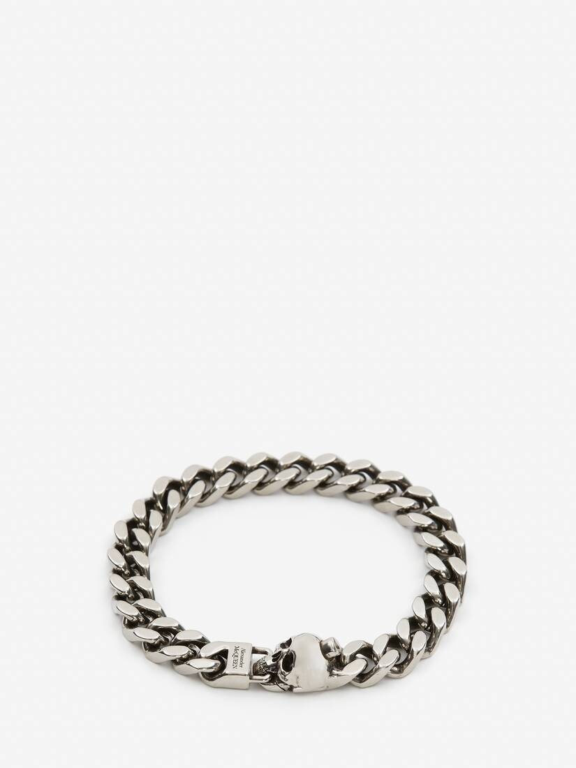 Men's Skull Chain Bracelet in Antique Silver - 1