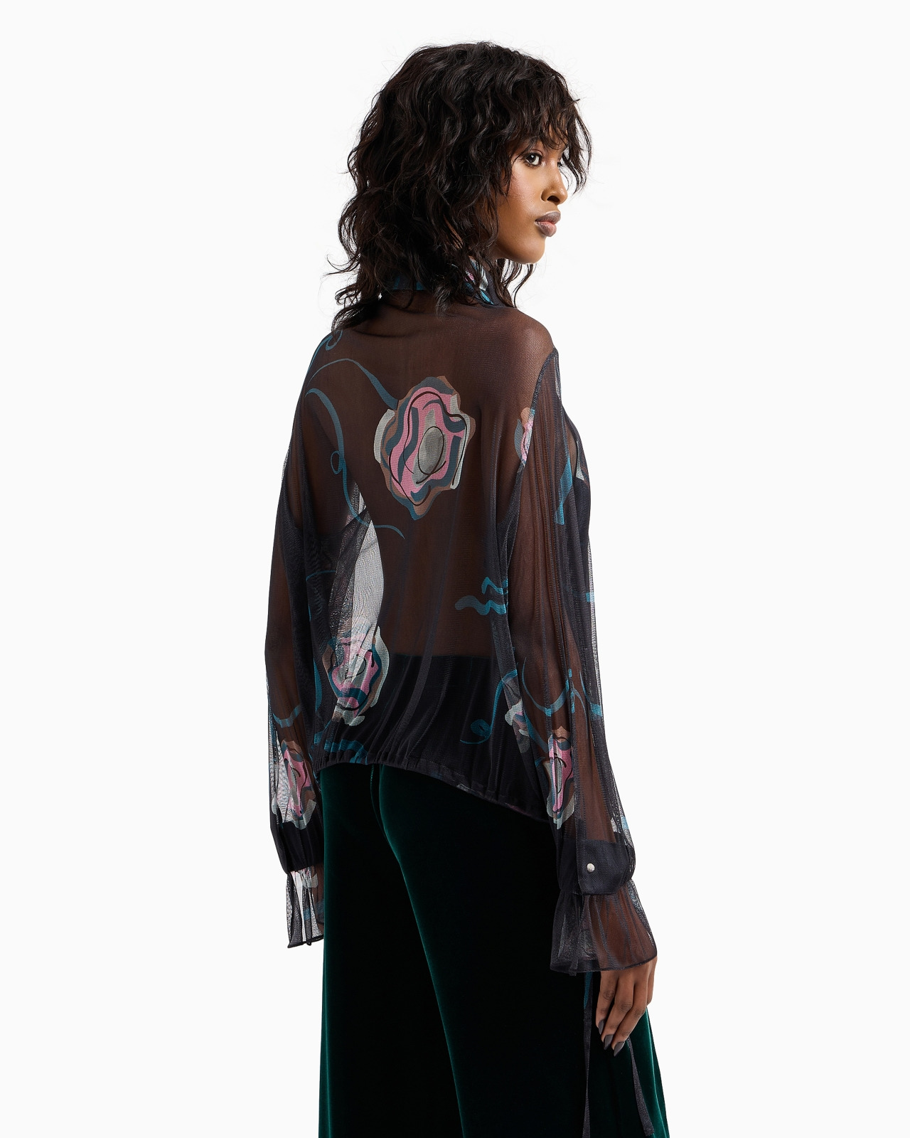 Printed silk shirt with plastron - 3