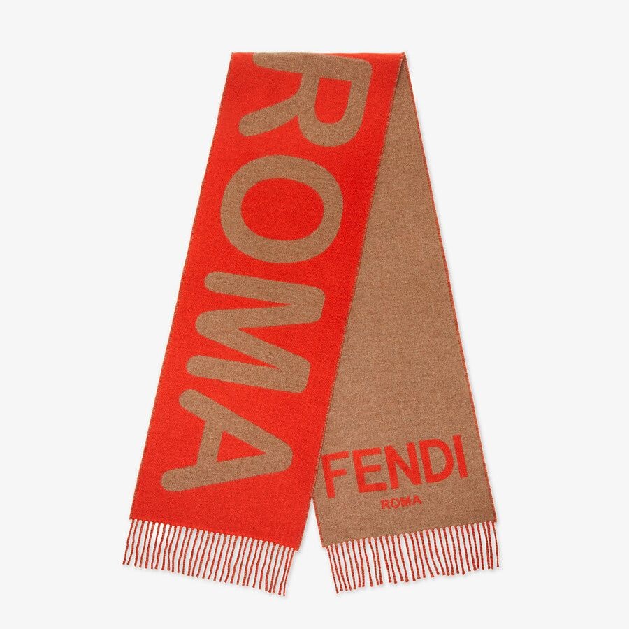 Red cashmere and wool scarf - 1