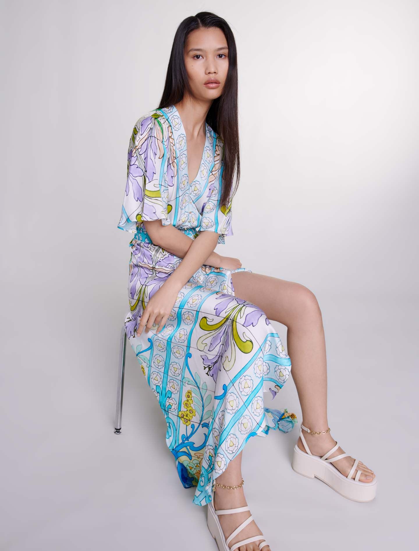 Satin-look patterned maxi dress - 7