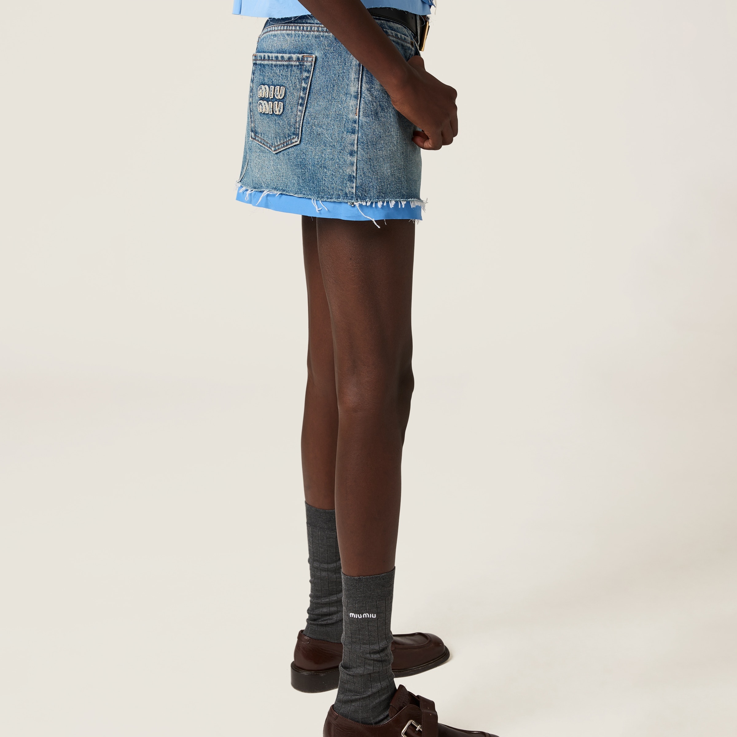 Denim and poplin miniskirt - 5