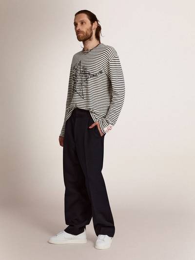 Golden Goose Men's T-shirt with white and blue stripes and embroidery on the front outlook