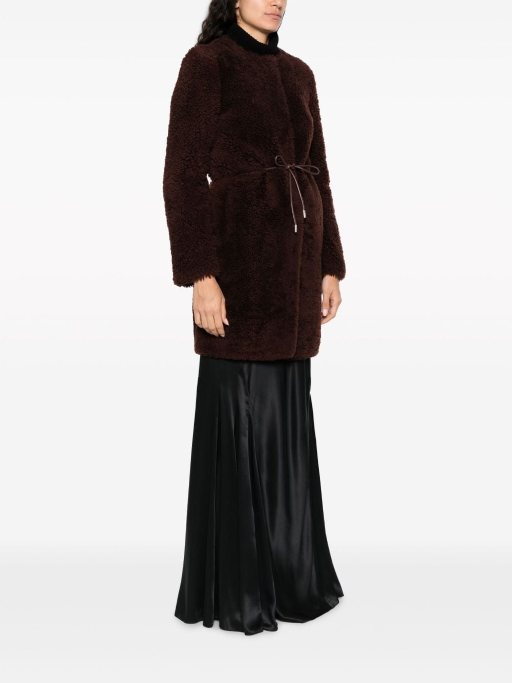 belted shearling coat - 3