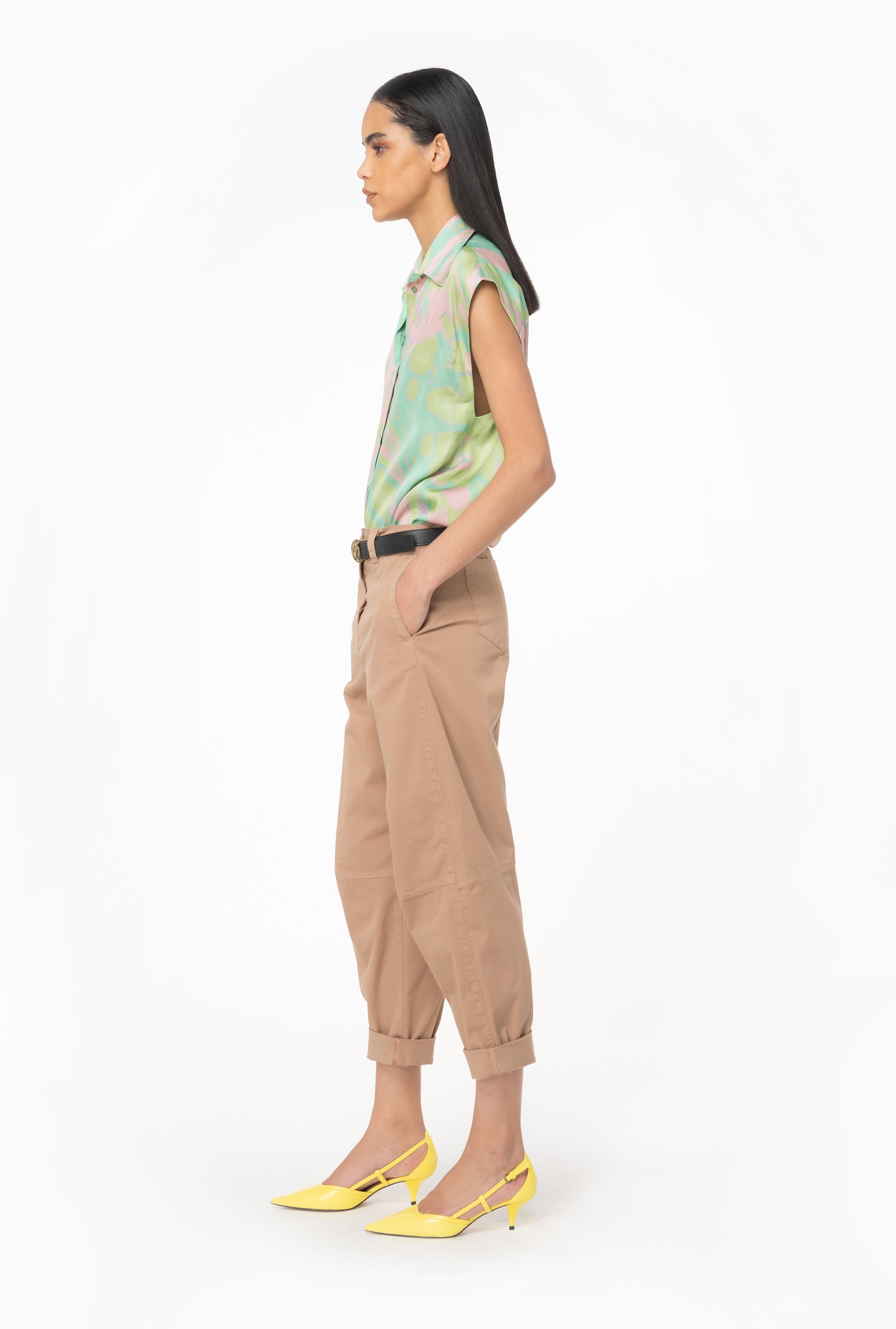 SPLASH-PRINT SATIN SHIRT WITH CAP SLEEVES - 4