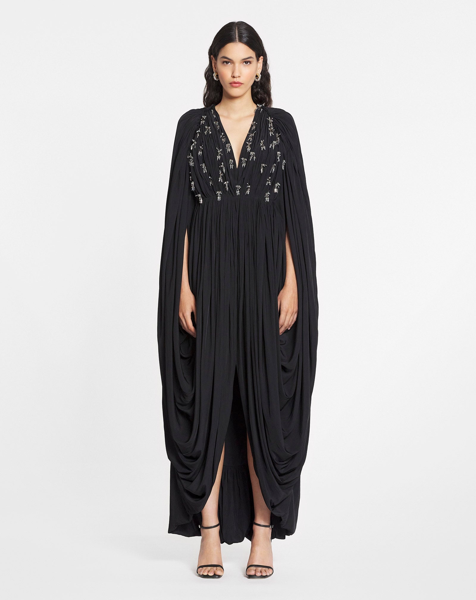 LONG DRAPED DRESS WITH EMBROIDERY - 2