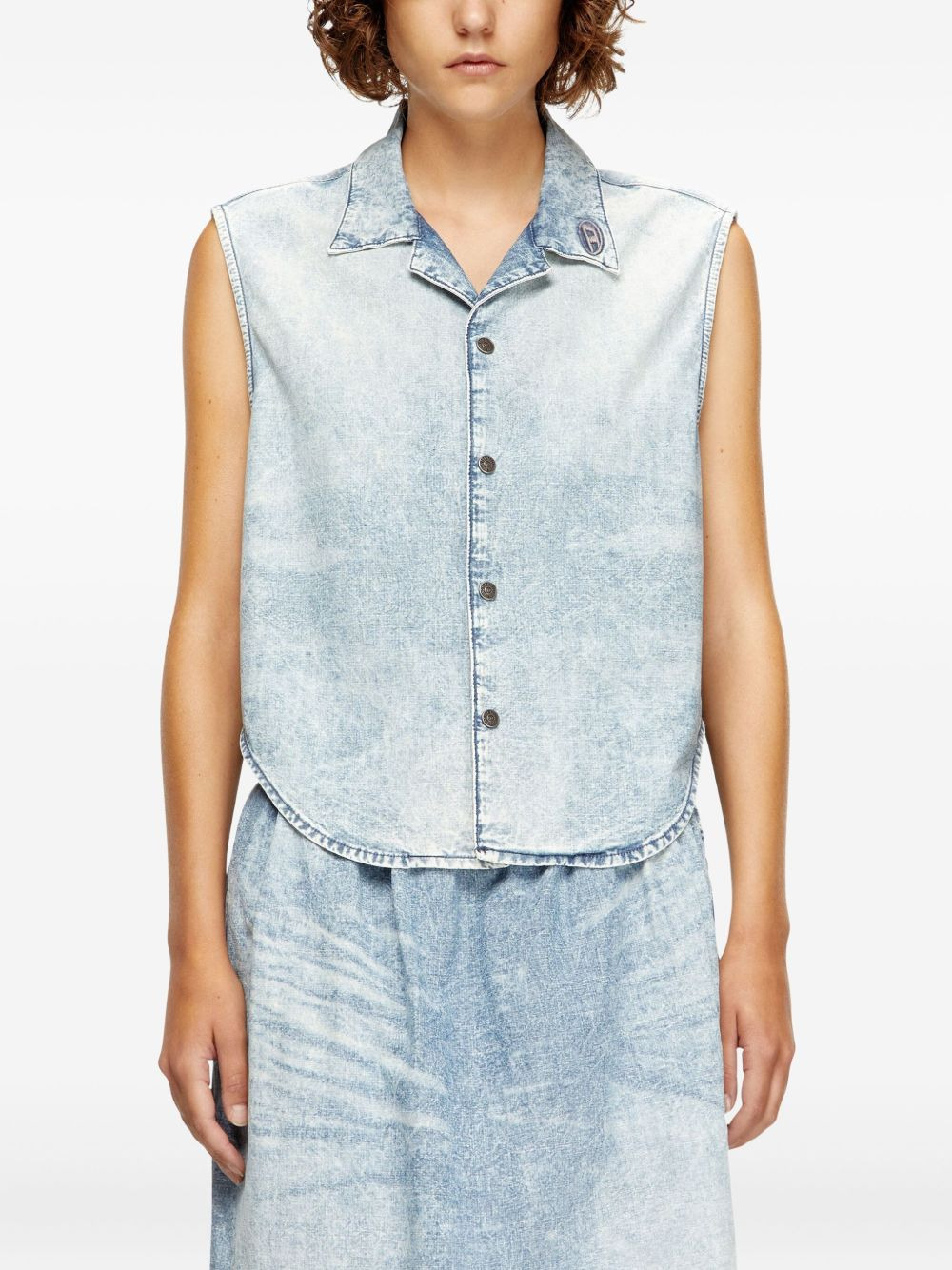 logo-embroidered denim vest - 3