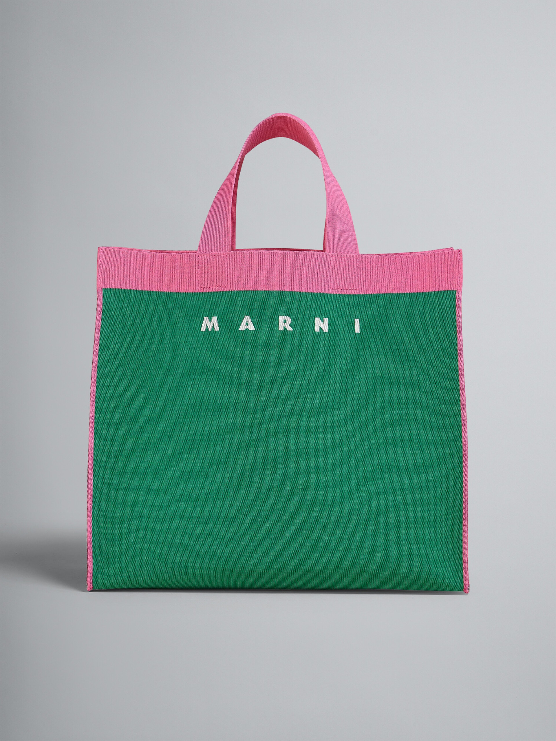 GREEN AND FUCHSIA JACQUARD SHOPPING BAG - 1