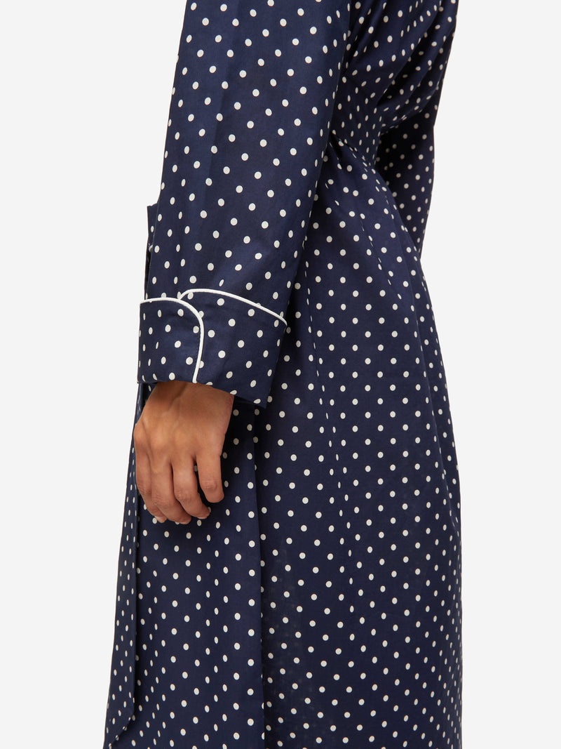 Women's Long Dressing Gown Plaza 60 Cotton Batiste Navy - 4