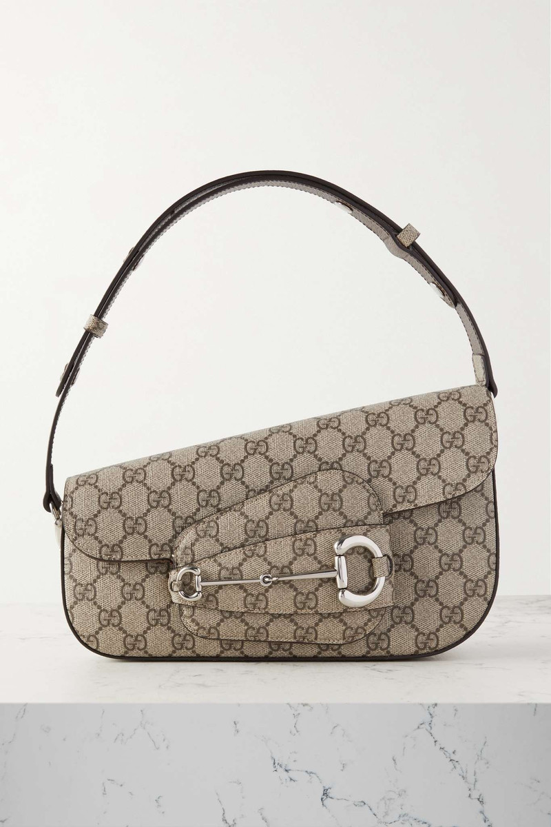 Horsebit 1955 leather-trimmed printed coated-canvas shoulder bag 1