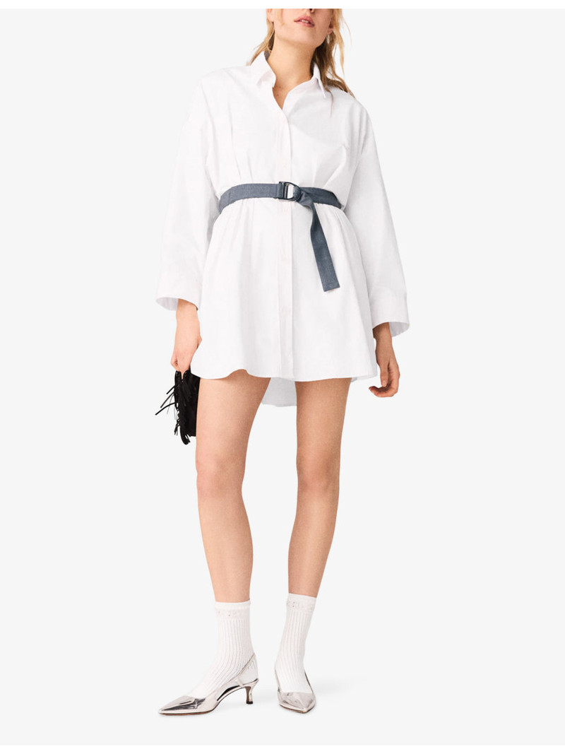 maje Long-Sleeved Contrast-Belt Cotton Shirt Dress outlook