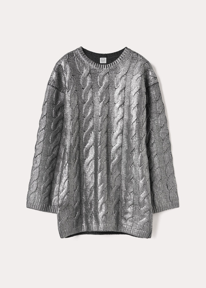 Wool cable knit silver foil - 1