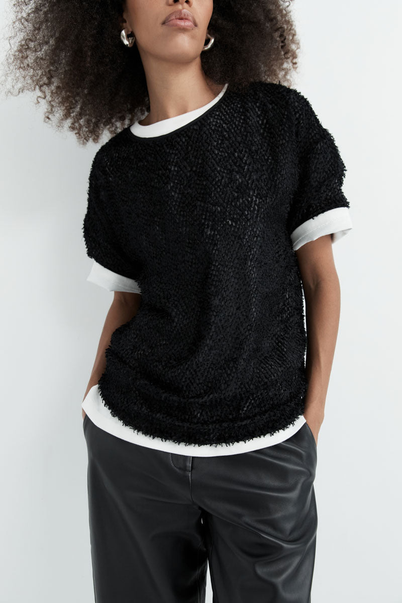 Feathered Silk Tee - Black - 10