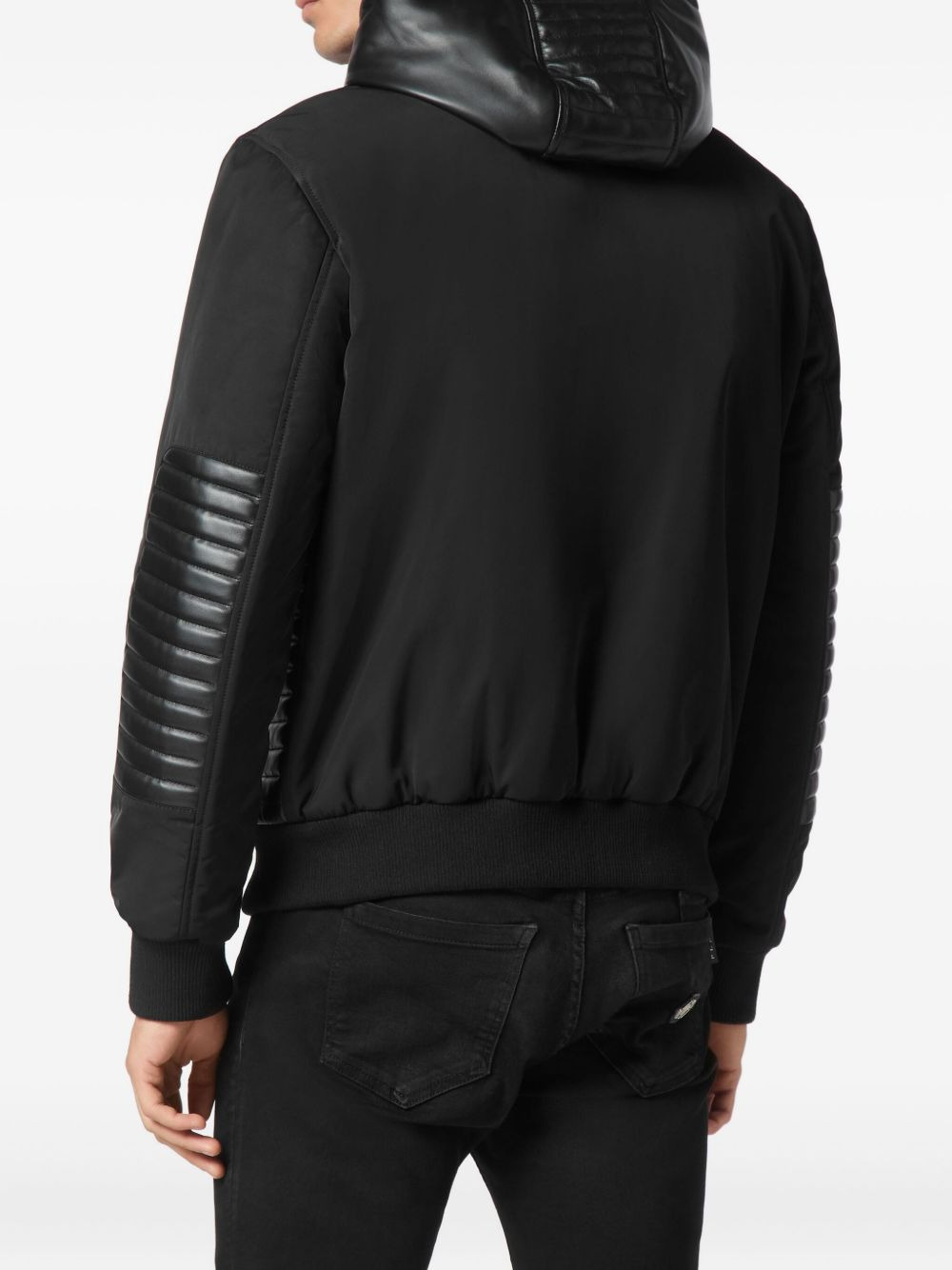 hooded leather-insert jacket - 3