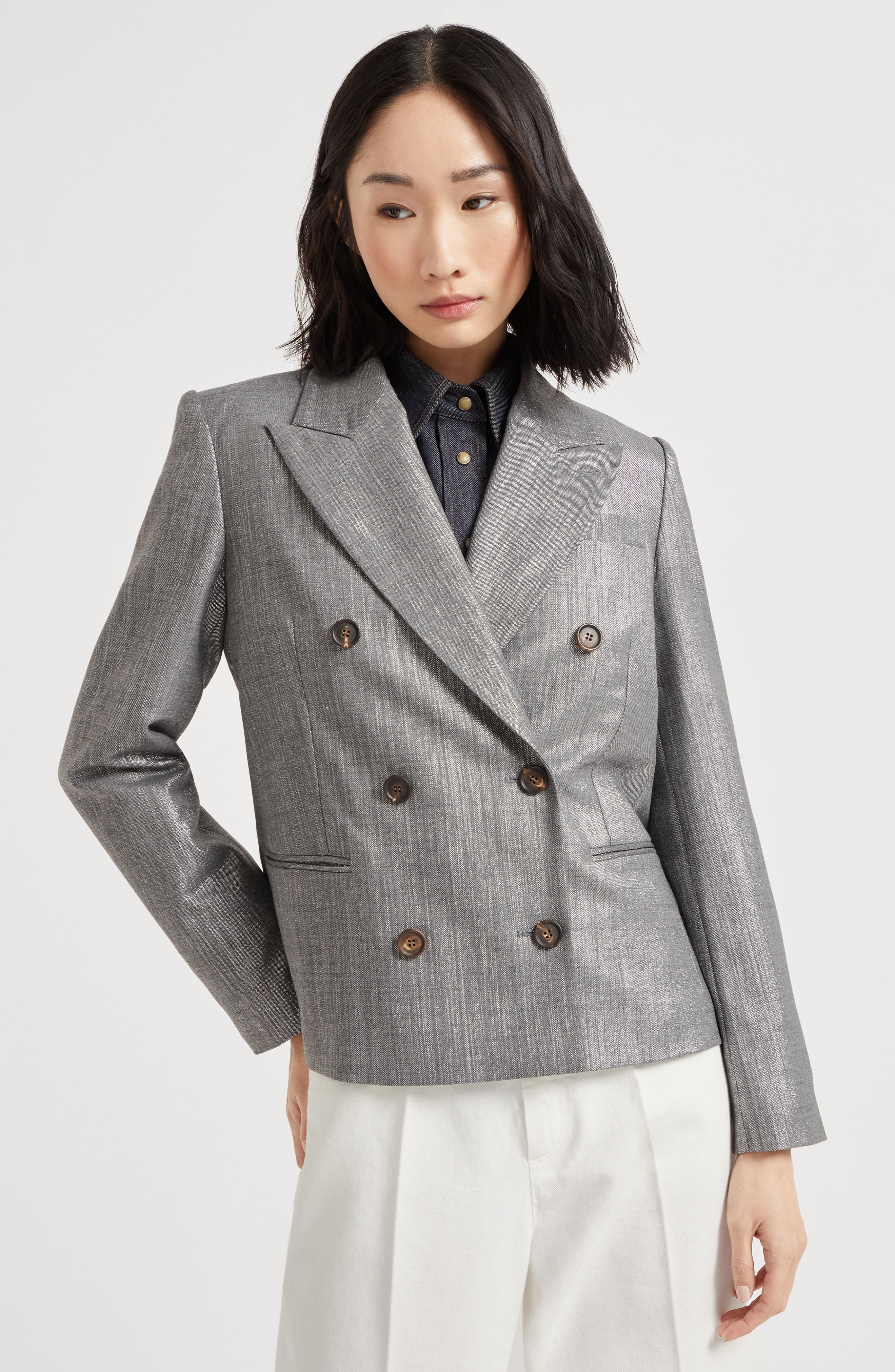 Brunello Cucinelli Sparkling twill blazer in Silver at Nordstrom - 2