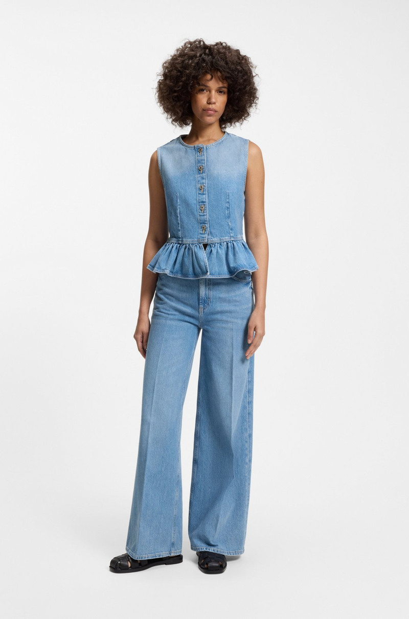 HUGO REGULAR-FIT SLEEVELESS BLOUSE IN DENIM WITH PEPLUM HEM outlook