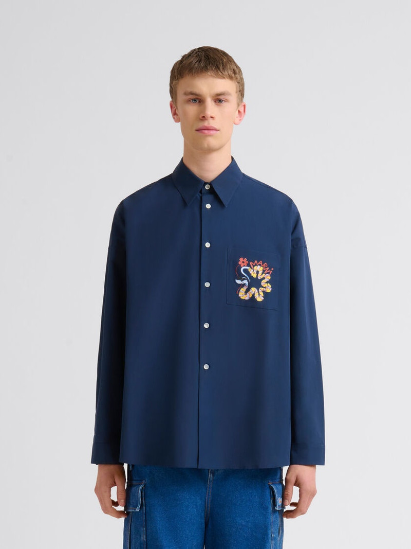 Marni DEEP BLUE COTTON LONG-SLEEVED SHIRT WITH SNAKE PRINT outlook