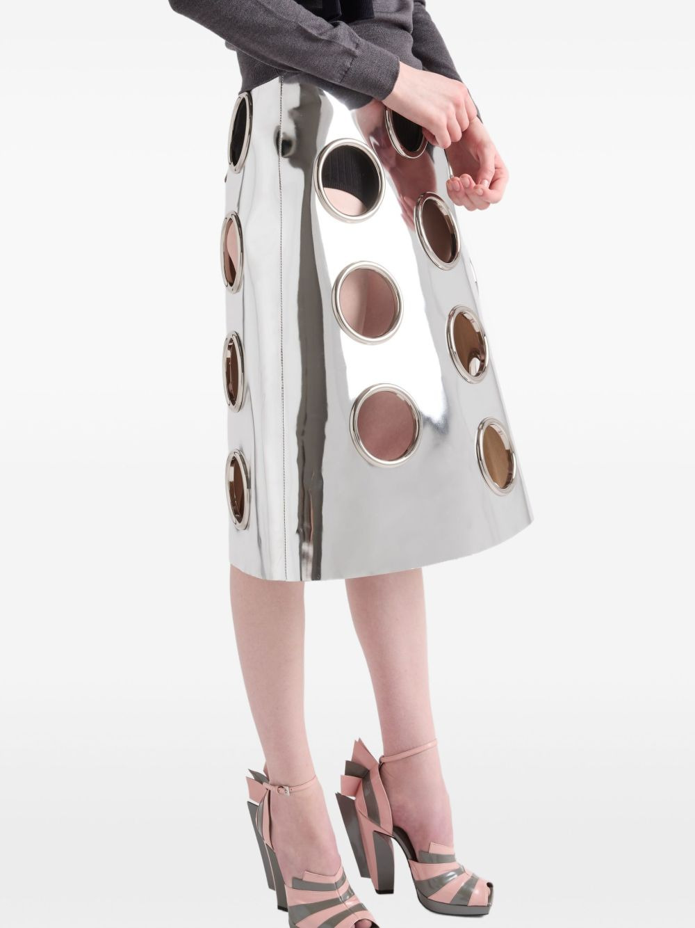 metallic-effect leather midi skirt - 4
