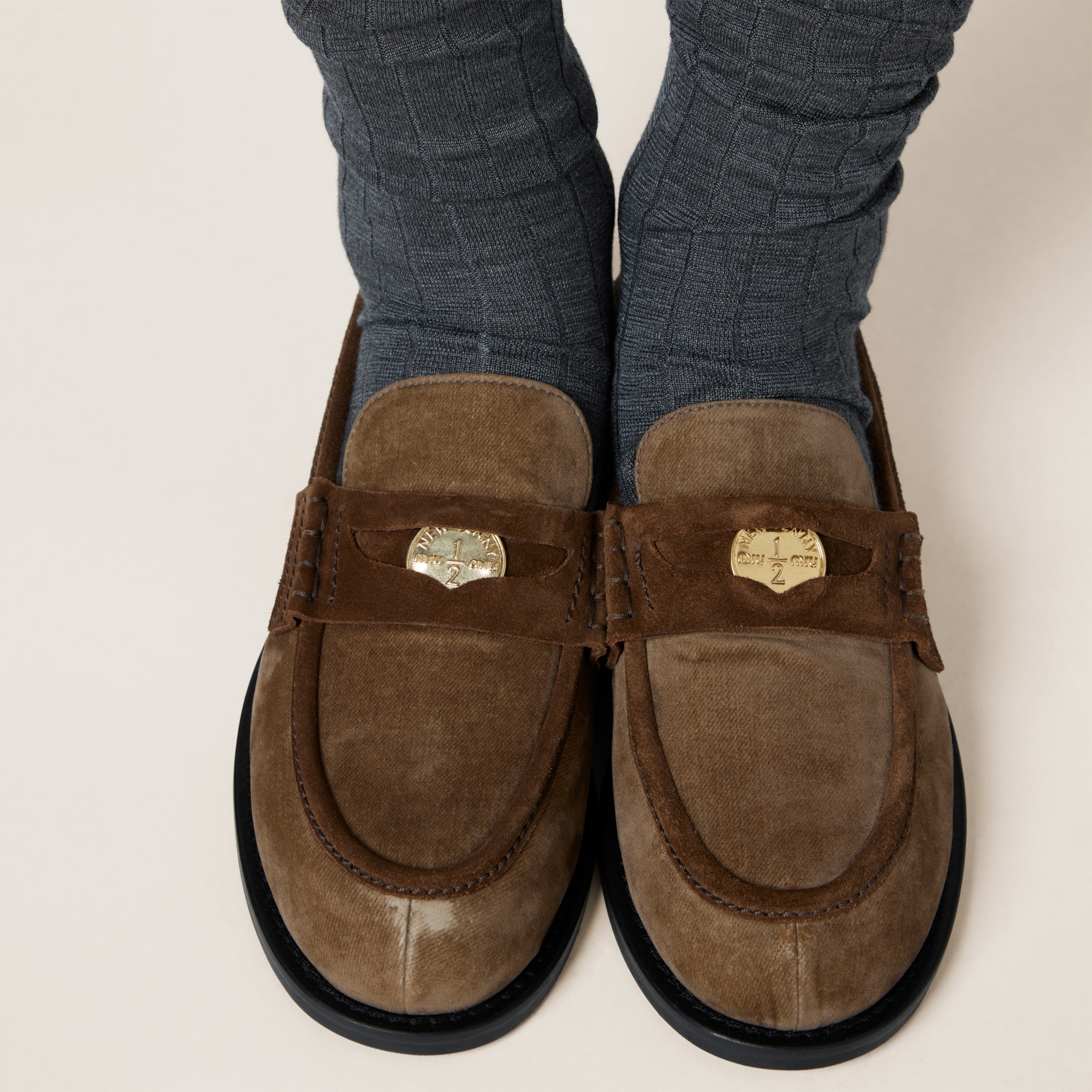 Velvet and suede Penny loafers - 5