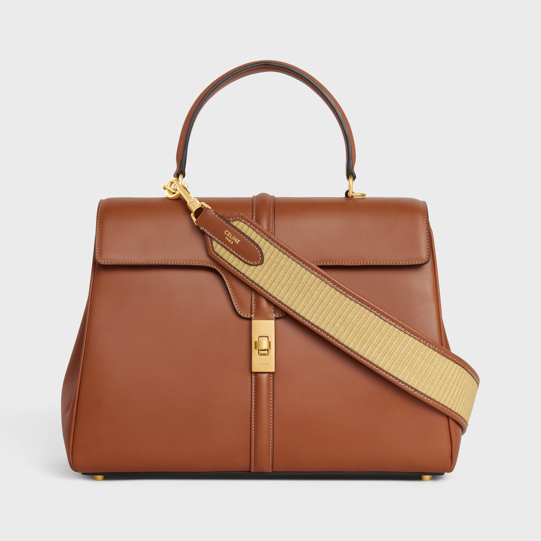 STRAP in raffia effect textile and calfskin with GOLD FINISHING - 2