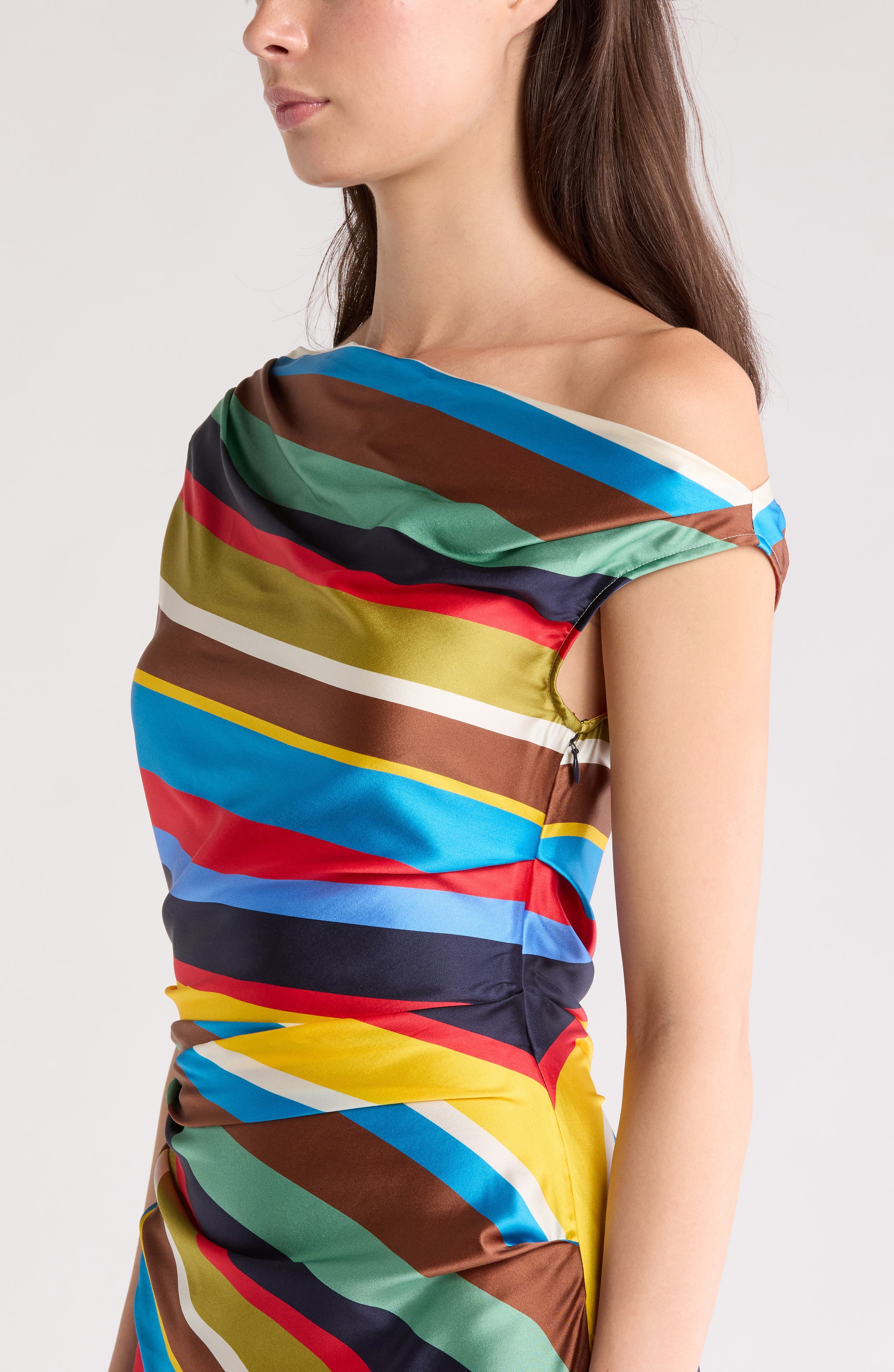 STAUD Phare One-Shoulder Stretch Silk Midi Dress in Market Stripe at Nordstrom - 4