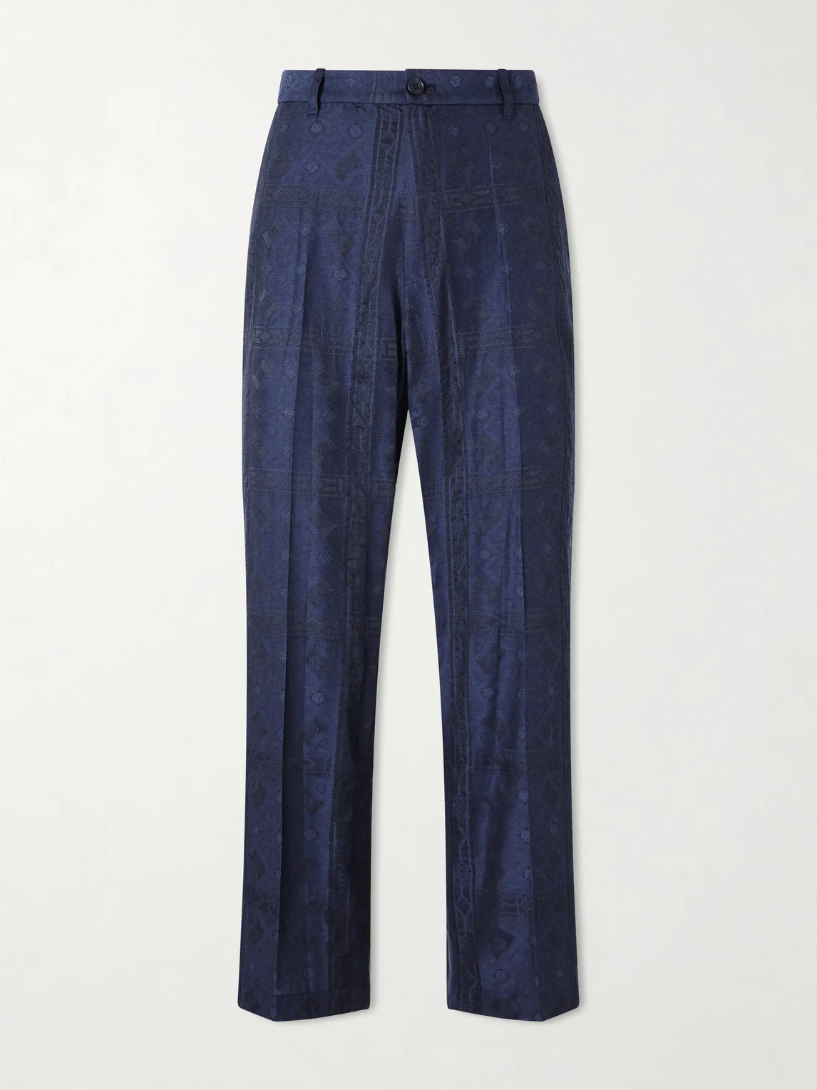 Straight-Leg Cotton-Blend Jacquard Trousers - 1