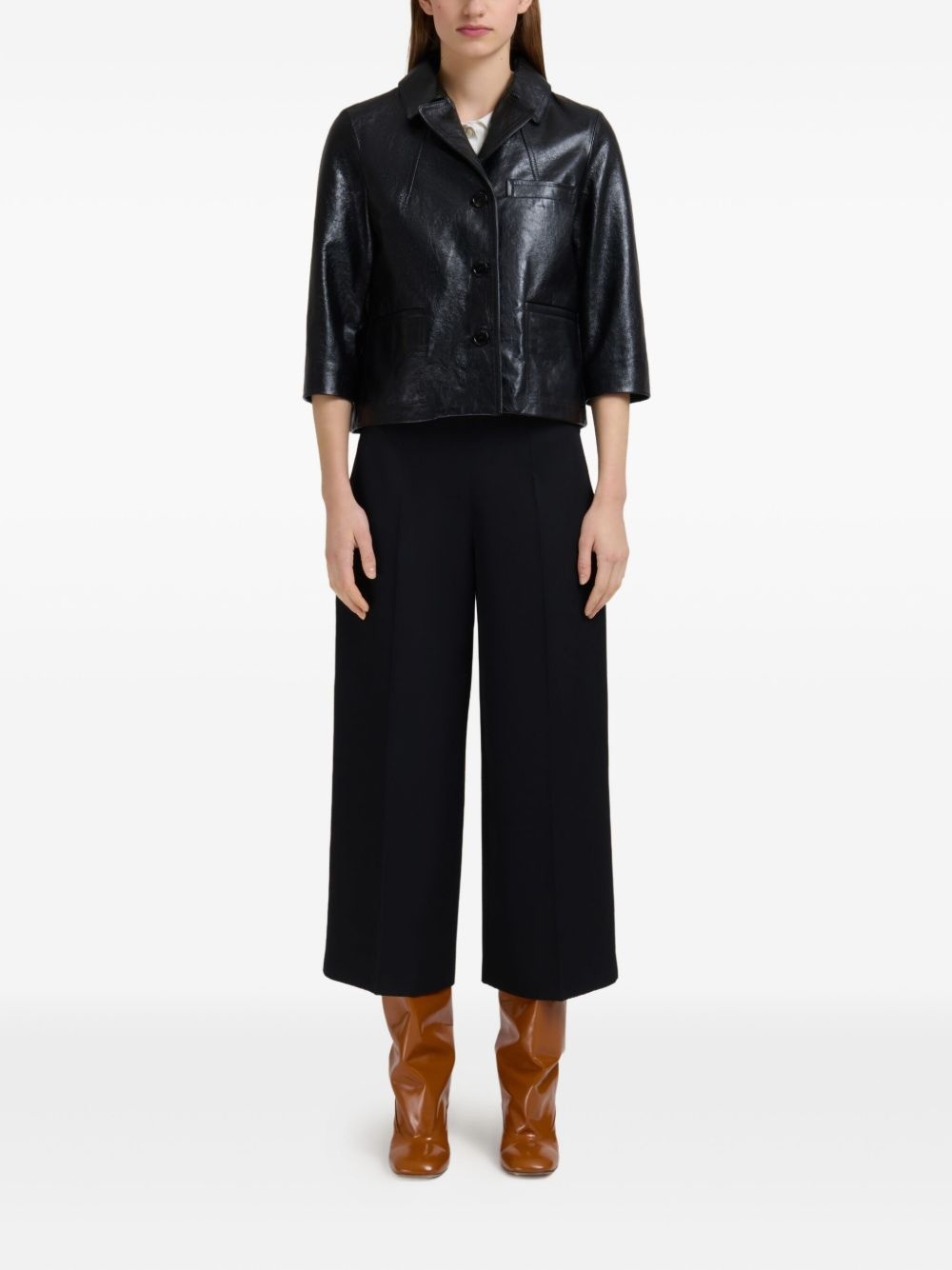 cropped leather button-up jacket - 2