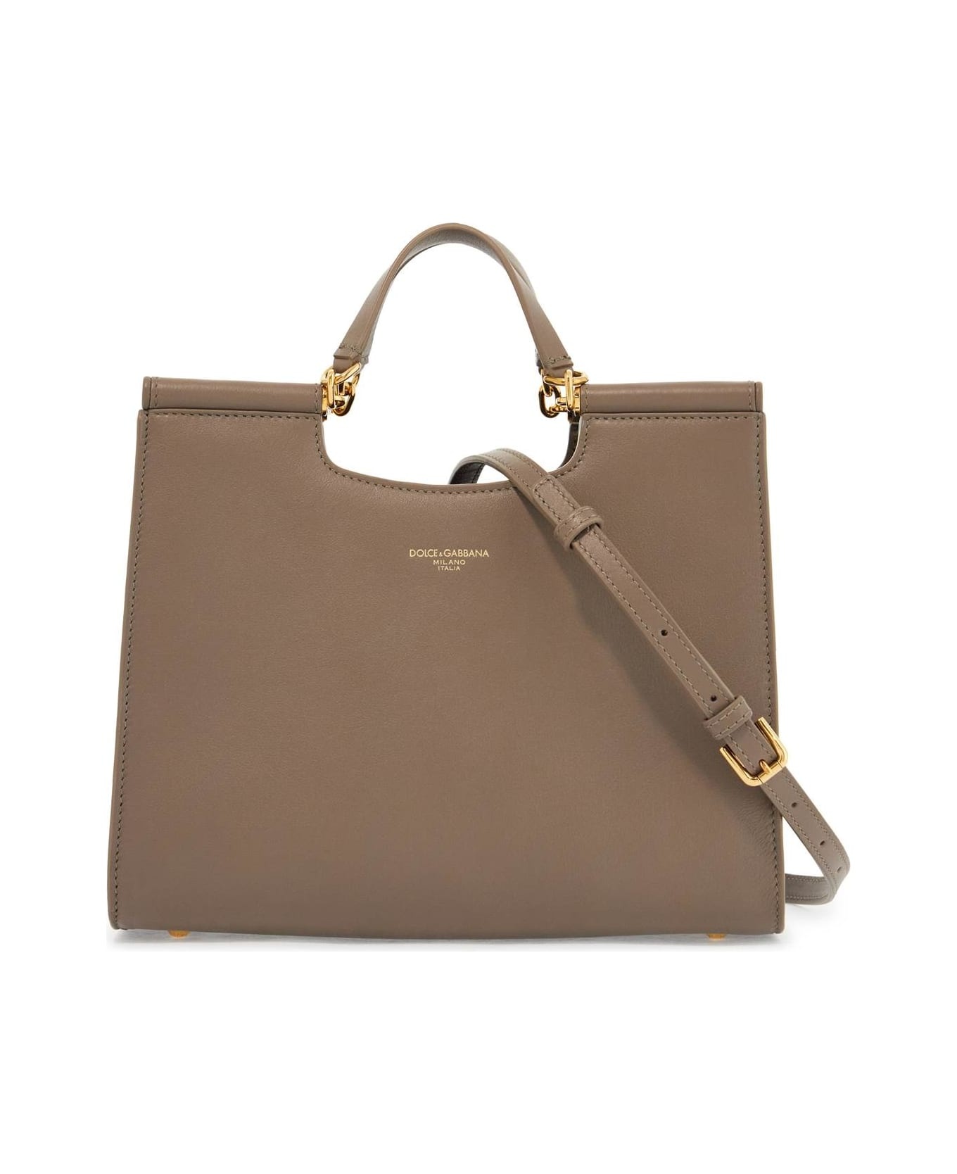 Beige Calfskin Tote Bag With Adjustable Shoulder Strap - 1