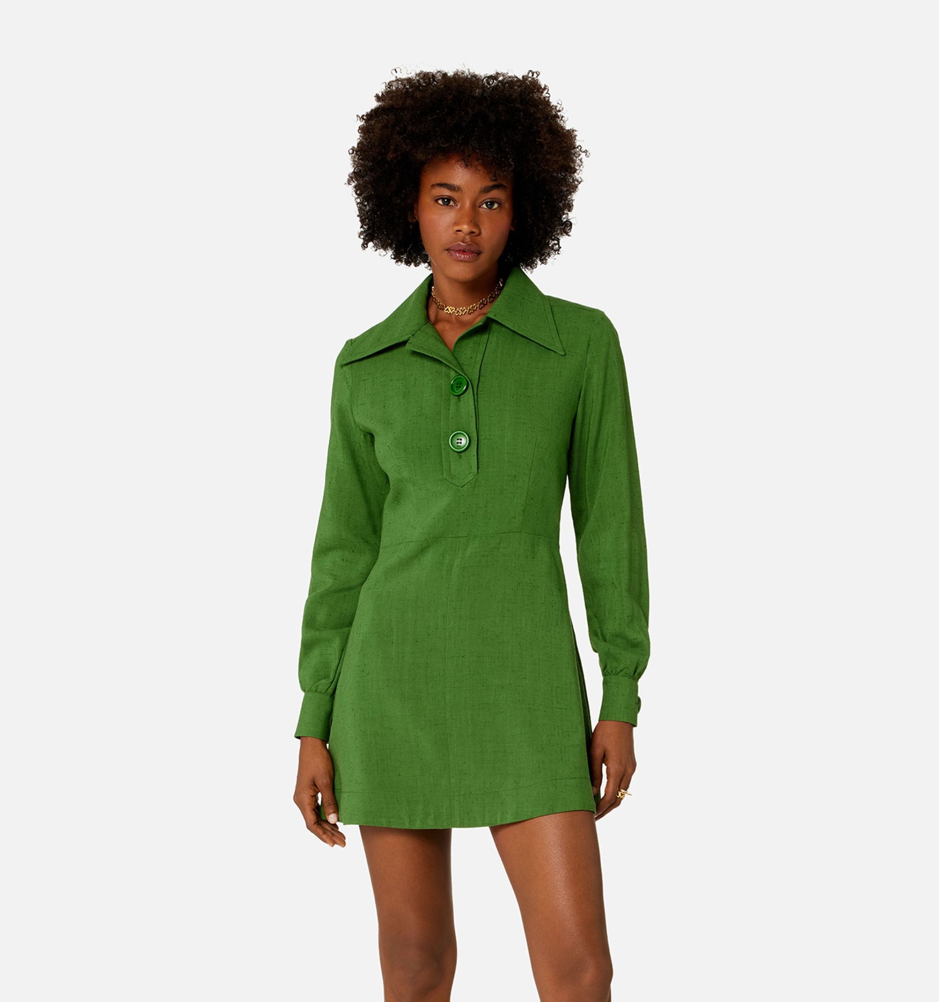 Buttoned Collar Short Dress - 2