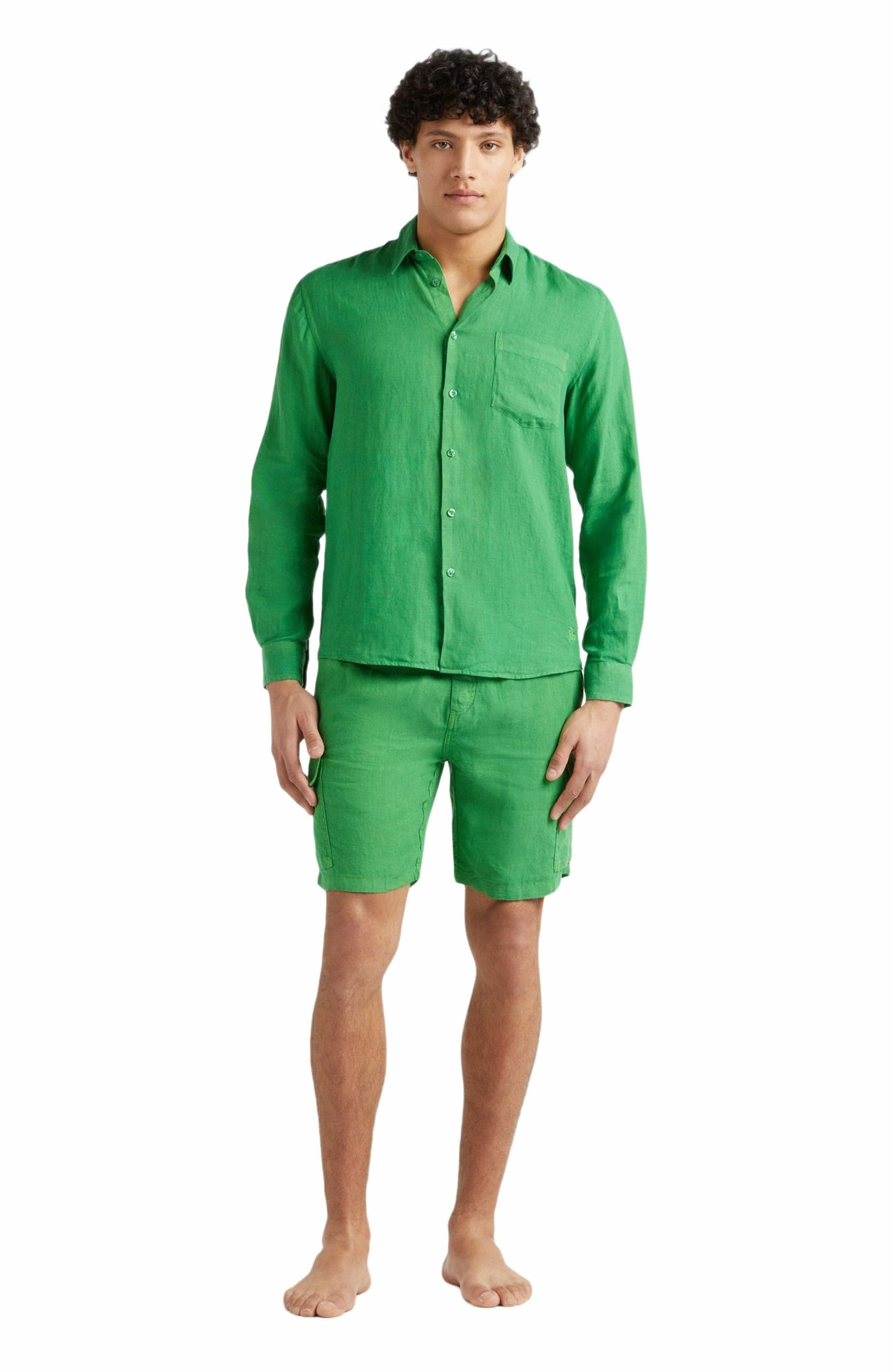 Vilebrequin Men's Solid Linen Shirt in Jungle at Nordstrom - 6