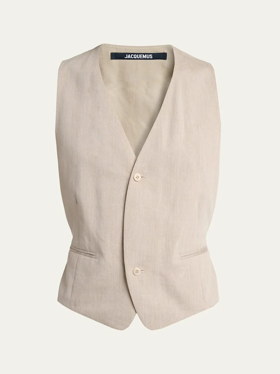 Men's Herringbone Linen-Blend Vest - 1
