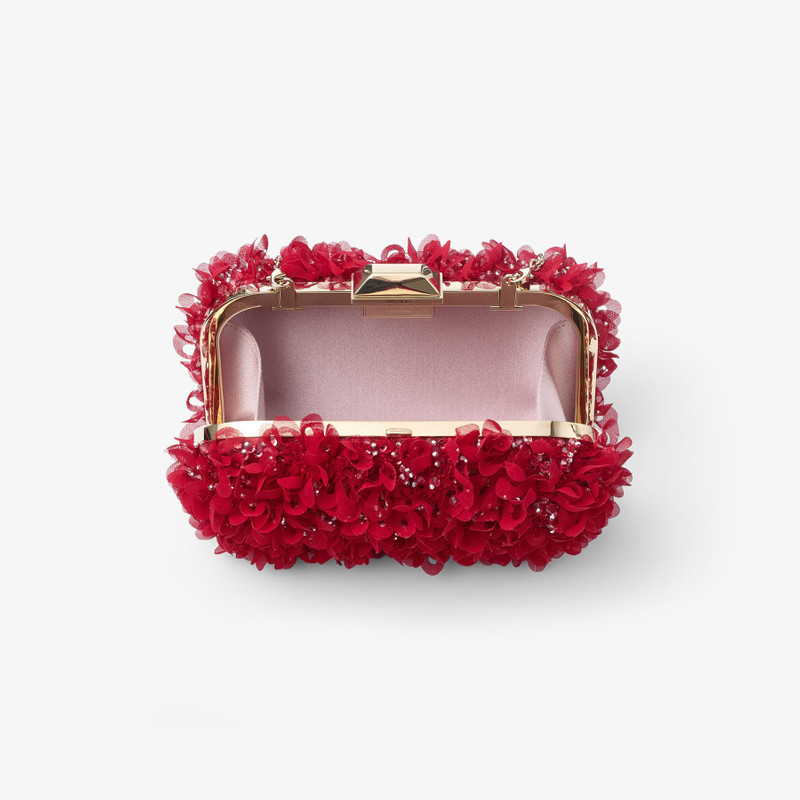 Cloud Ruby Red Satin Clutch Bag with Petal Embroidery 5