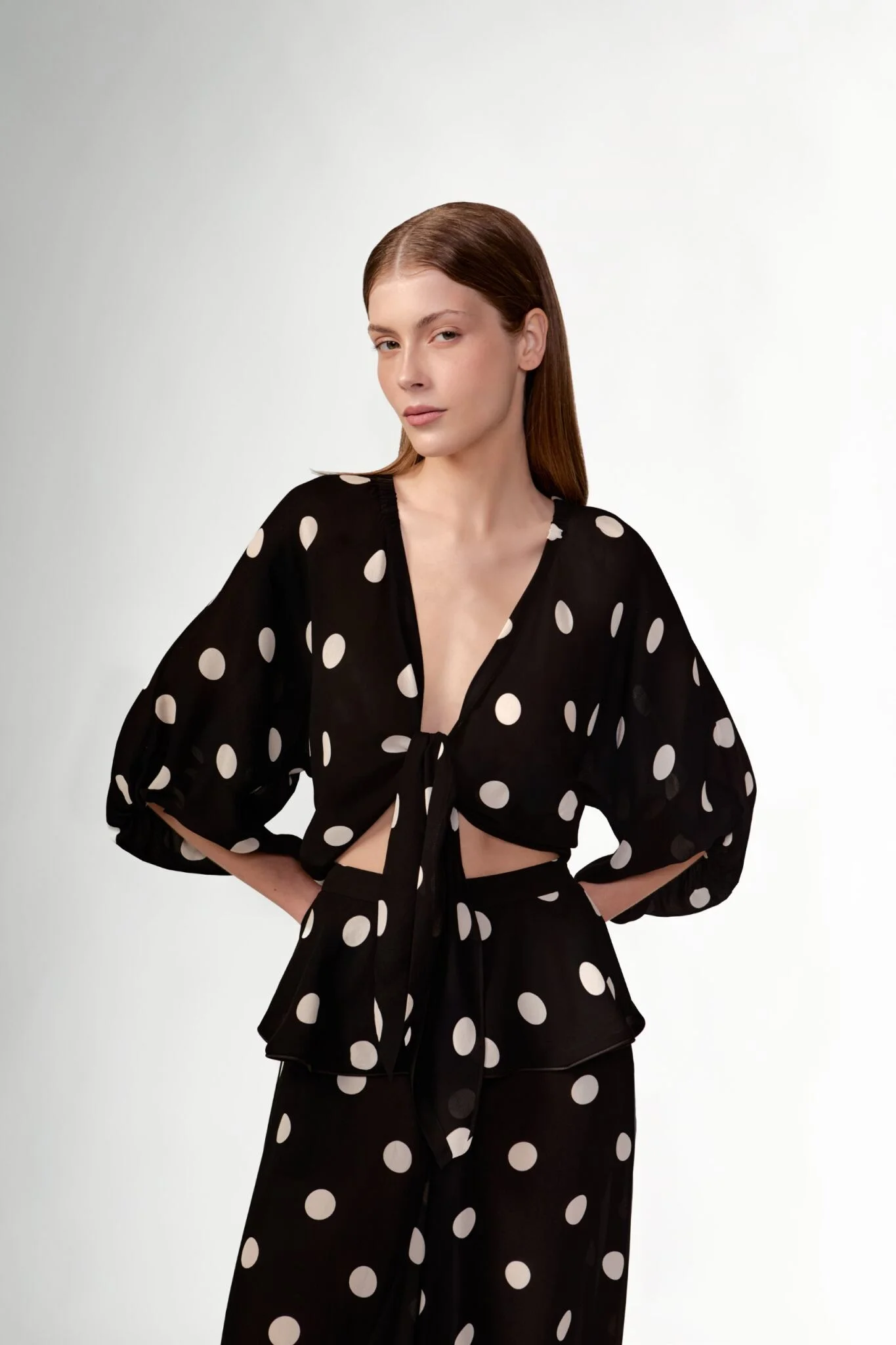 Polka Dots Front- Tie Cropped Top - 1