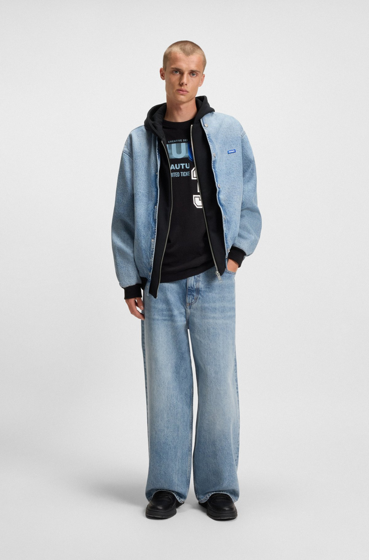 OVERSIZE-FIT JEANS IN BLUE DENIM WITH JERSEY WAISTBAND - 3