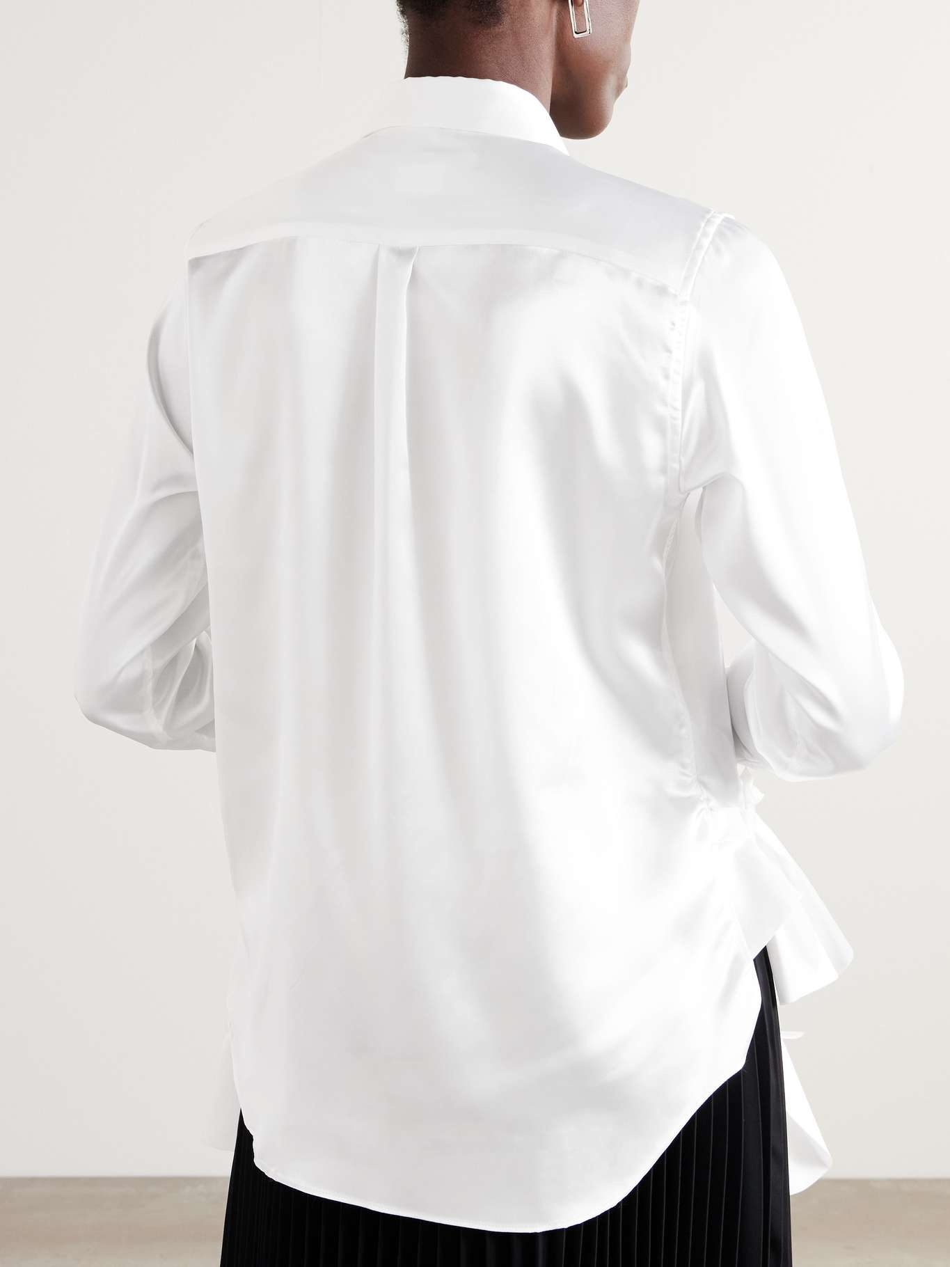 Ruffled satin-twill shirt White - 3