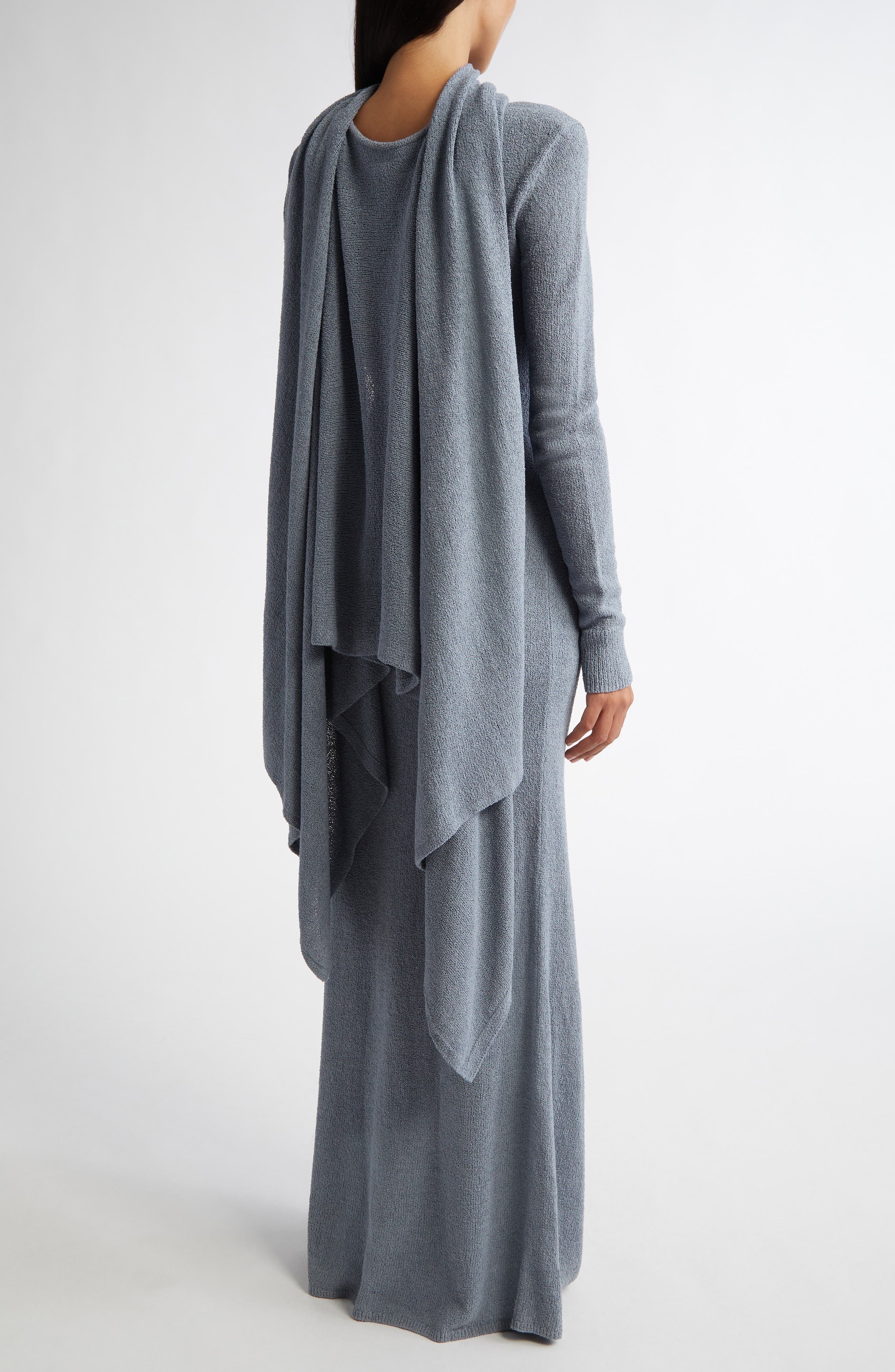 TOTEME Cape Overlay Long Sleeve Silk Knit Dress in Mistral at Nordstrom - 2